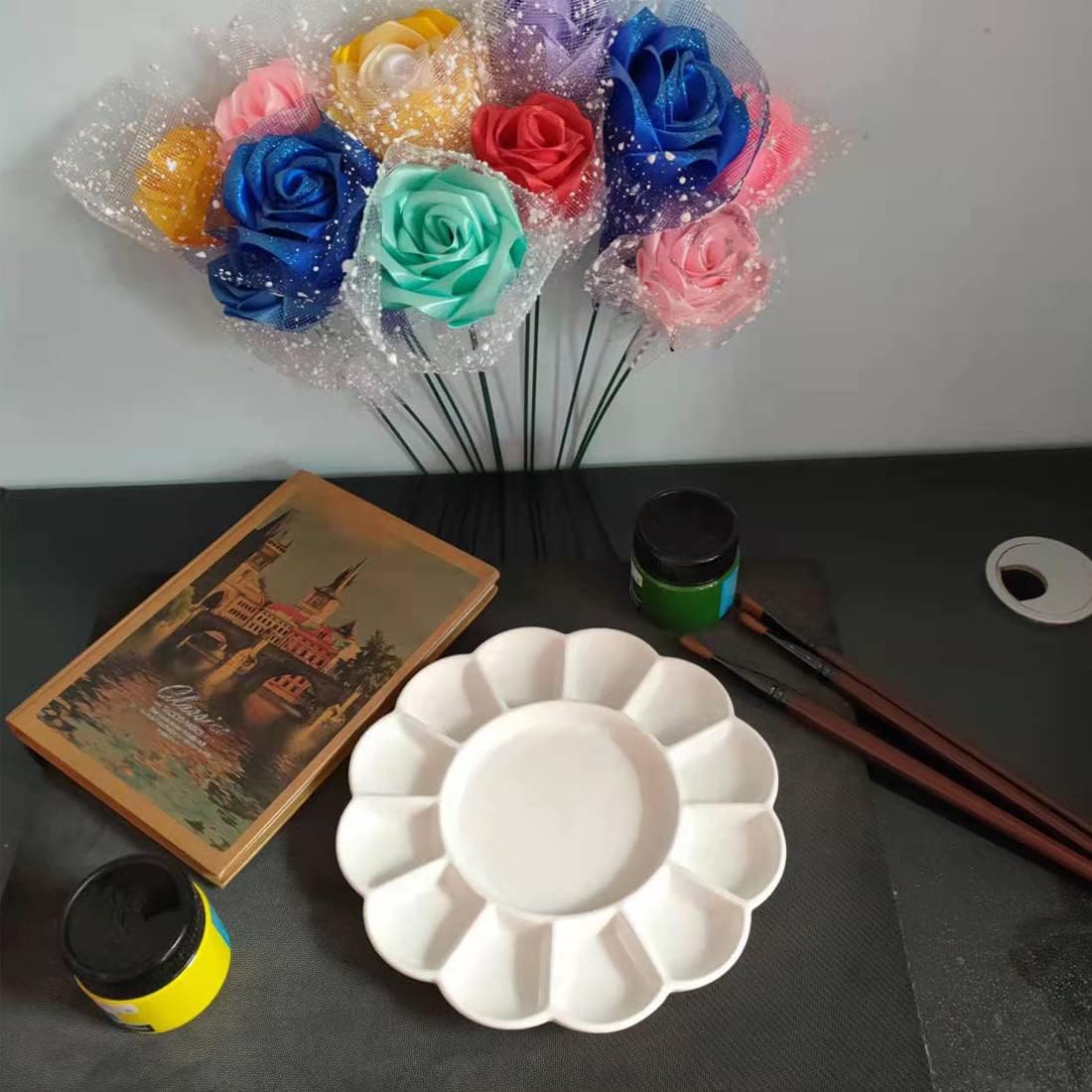 8 Inch Porcelain Watercolor Palette, Mixing Ceramic Watercolor Palette, Mixing Tray Paint Palett for Watercolor Gouache Acrylic Oil Painting 13-Well
