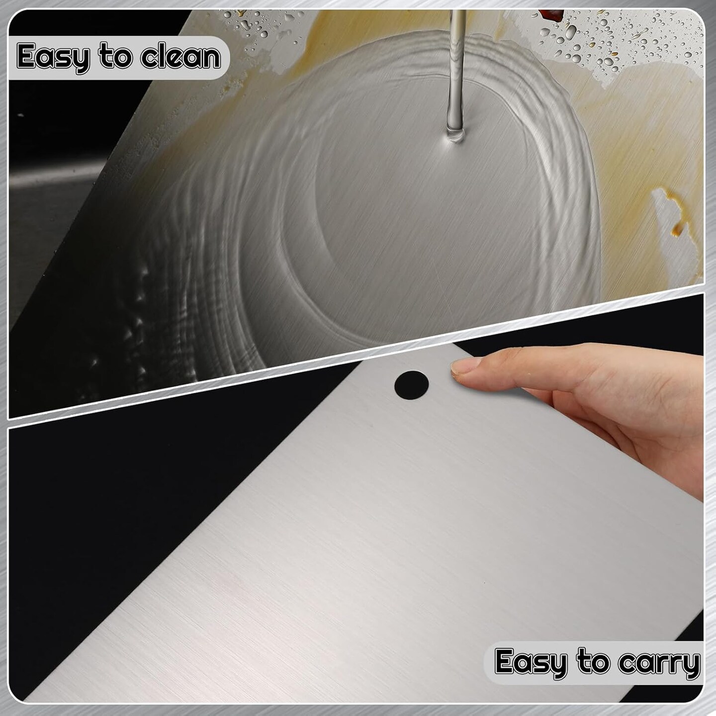 Titanium Cutting Boards, Stainless Steel Food Grade Cutting Boards, Titanium Cutting Boards for Kitchen, Stainless Non Stick Chopping Boards for Meat, Fruit, Vegetables, Dishwasher Safe (12 x 8 in)