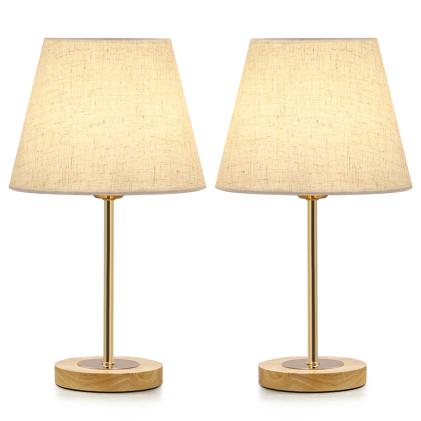 Set of 2 Wooden Bedside Table Lamps with Linen Shade &#x2013; Modern Desk Lamps for Bedroom, Office, Nursery &#x2013; UL Certified, Warm Eye-Caring Light, Compact 15.4&#x22; Height
