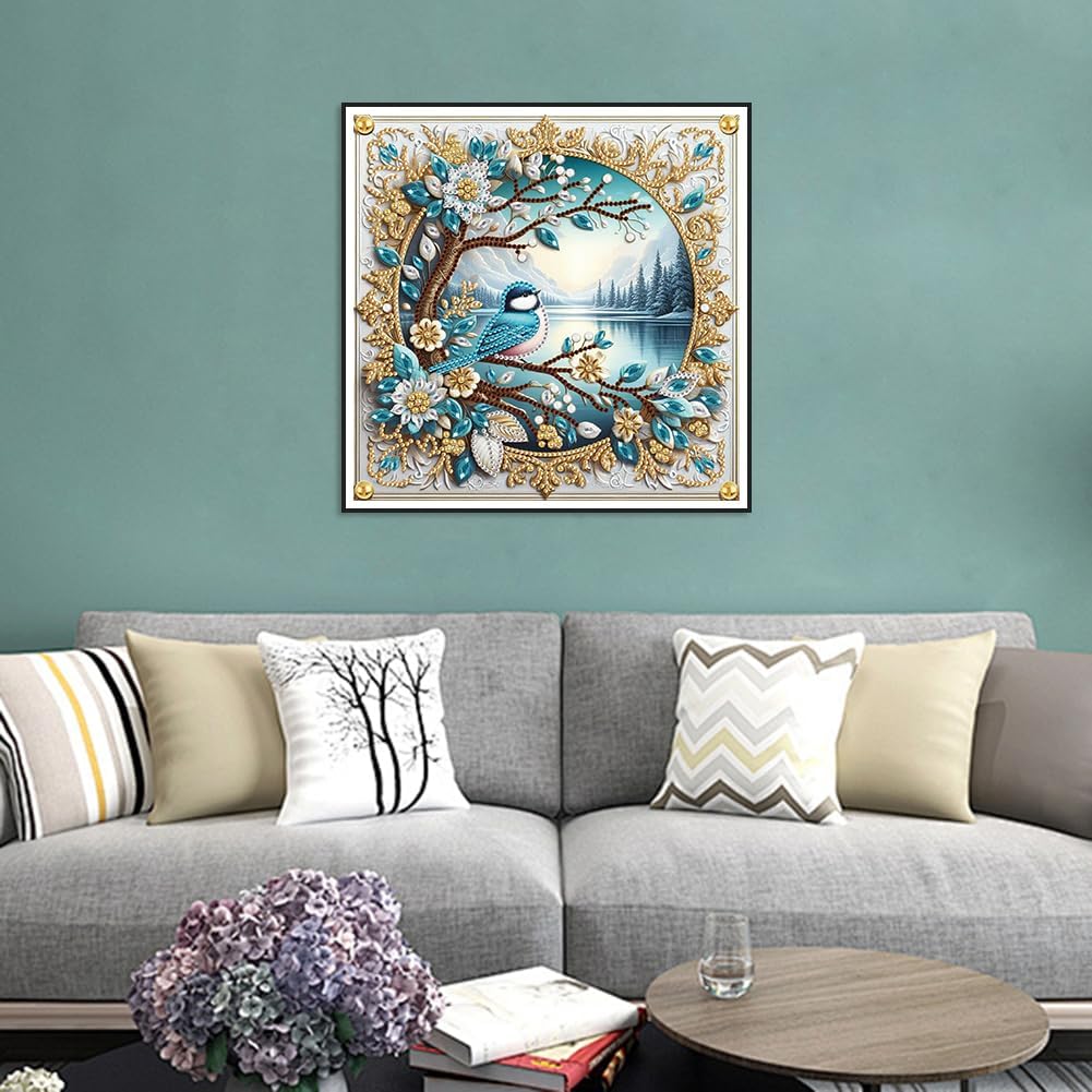 Diamond Painting Kits for Adults Bird, 5D Special Shape Diamond Art Kits for Beginners, Crystal Rhinestones Diamond Painting for Home Wall Decoration Gift 12×12inch, Flower