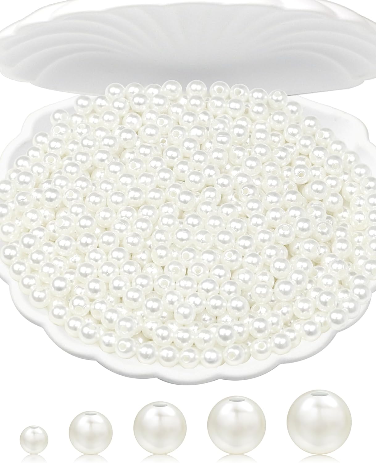 1600 PCS Pearl Beads for Crafts, 6mm White Craft Pearls, Glossy Loose Pearls with Holes for DIY Jewelry, Wedding D&#xE9;cor, and Crafts