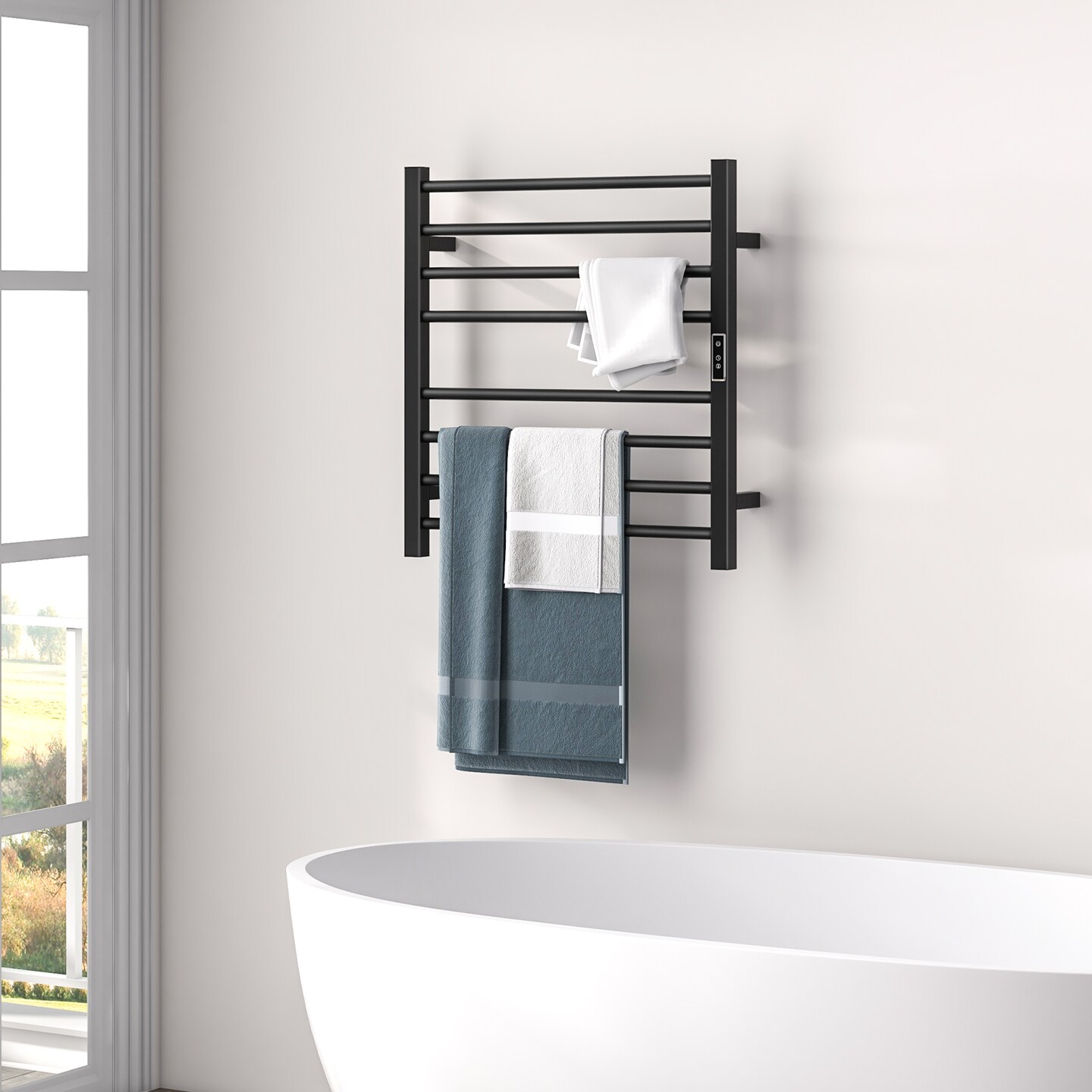 Wall-Mounted or Freestanding Heated Towel Rack with LED Display and Timer