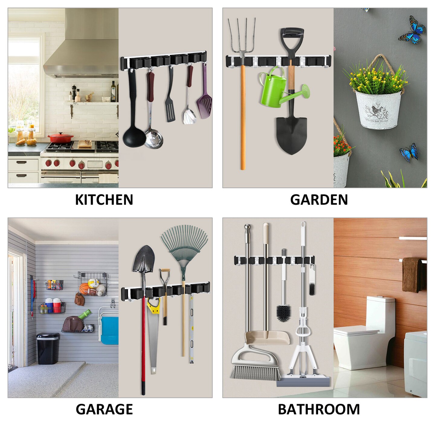 Mop and Broom Holder Wall Mount &#x2013; Heavy Duty Tool Rack Organizer for Garage, Laundry Room, Kitchen, Closet (Space-Saving Storage)