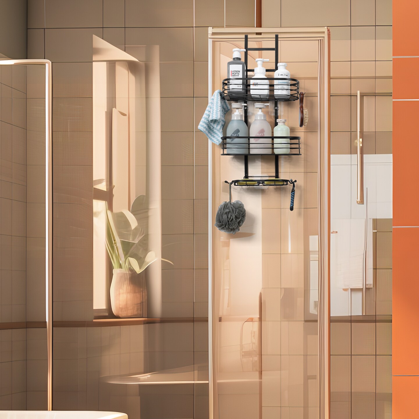 3-Tier Hanging Shower Caddy with 4 Hooks &#x2013; Rustproof Waterproof Bathroom Organizer, No-Drill Shower Shelf for Shampoo, Soap, Towels