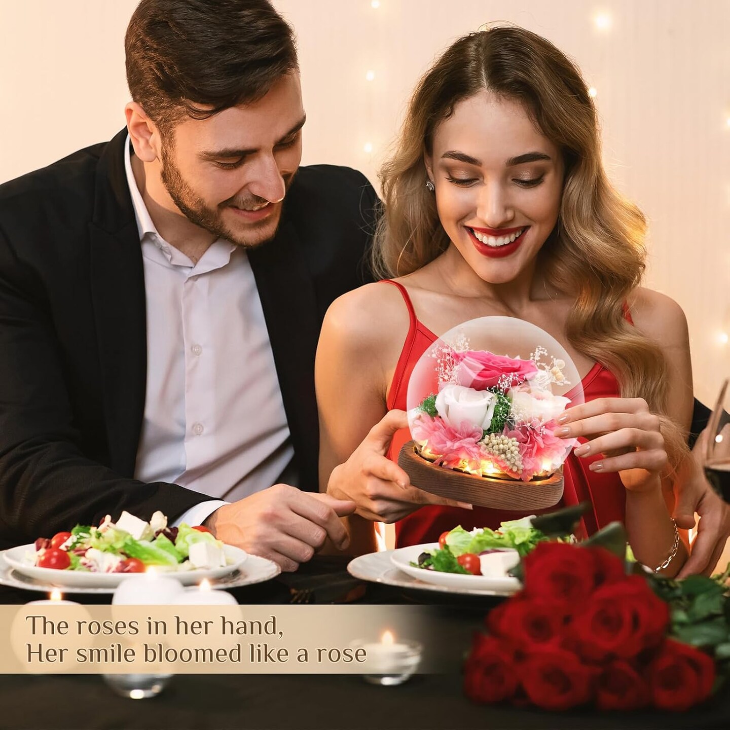 Preserved Flowers,Rose in Glass Dome with LED Light, Gifts for Her, Women, Mom,Grandma,Girlfriend, Wife- Style4