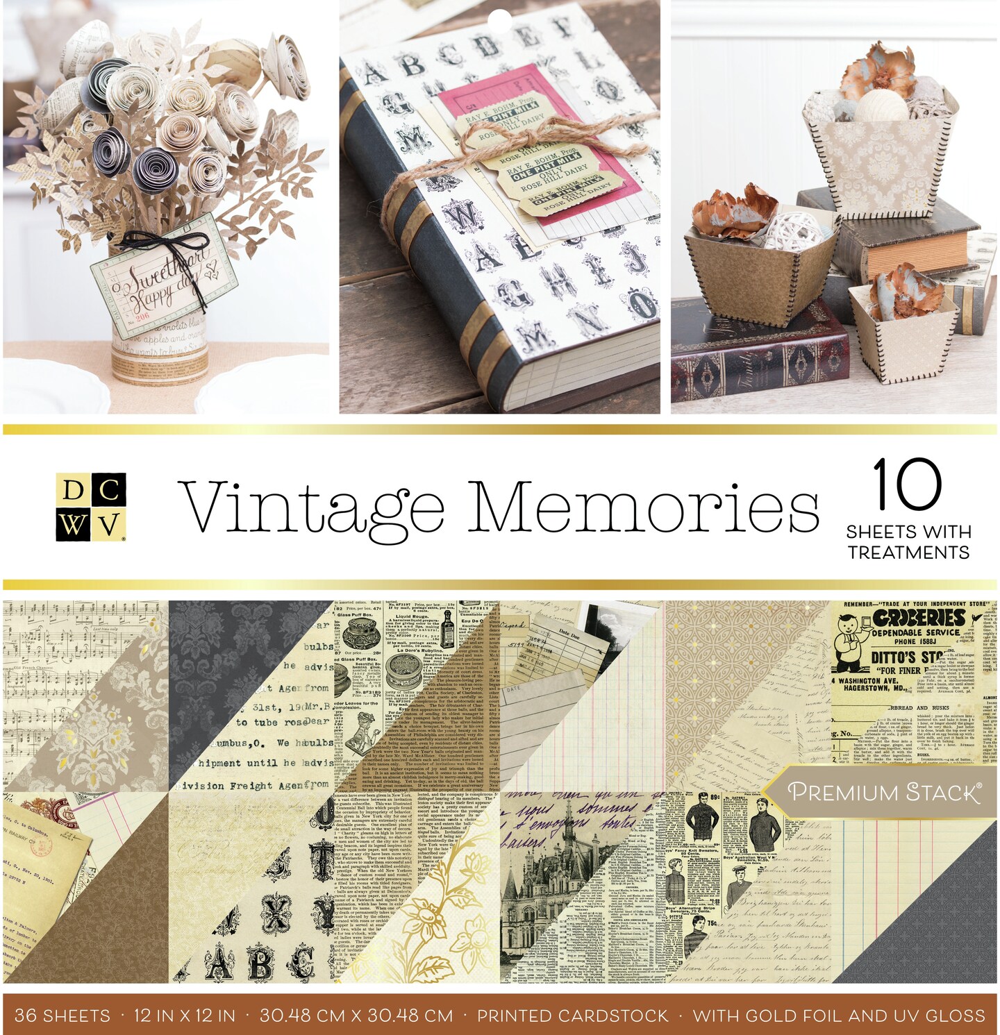 DCWV Cardstock Stack 12&#x22;X12&#x22; - Vintage Memories, 36 sheets