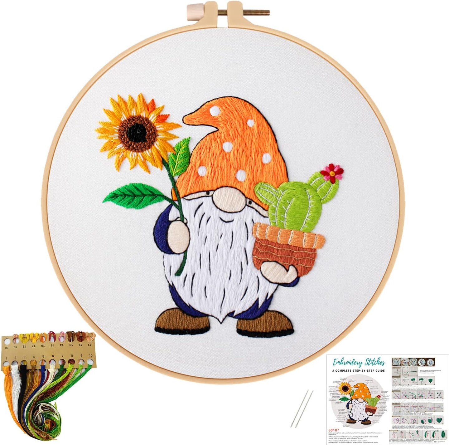 Sunflower Embroidery Kit for Beginners, Full Set of Stamped Gnome Cross Stitch Kit 8.46 x 7.87 x 0.59 inches