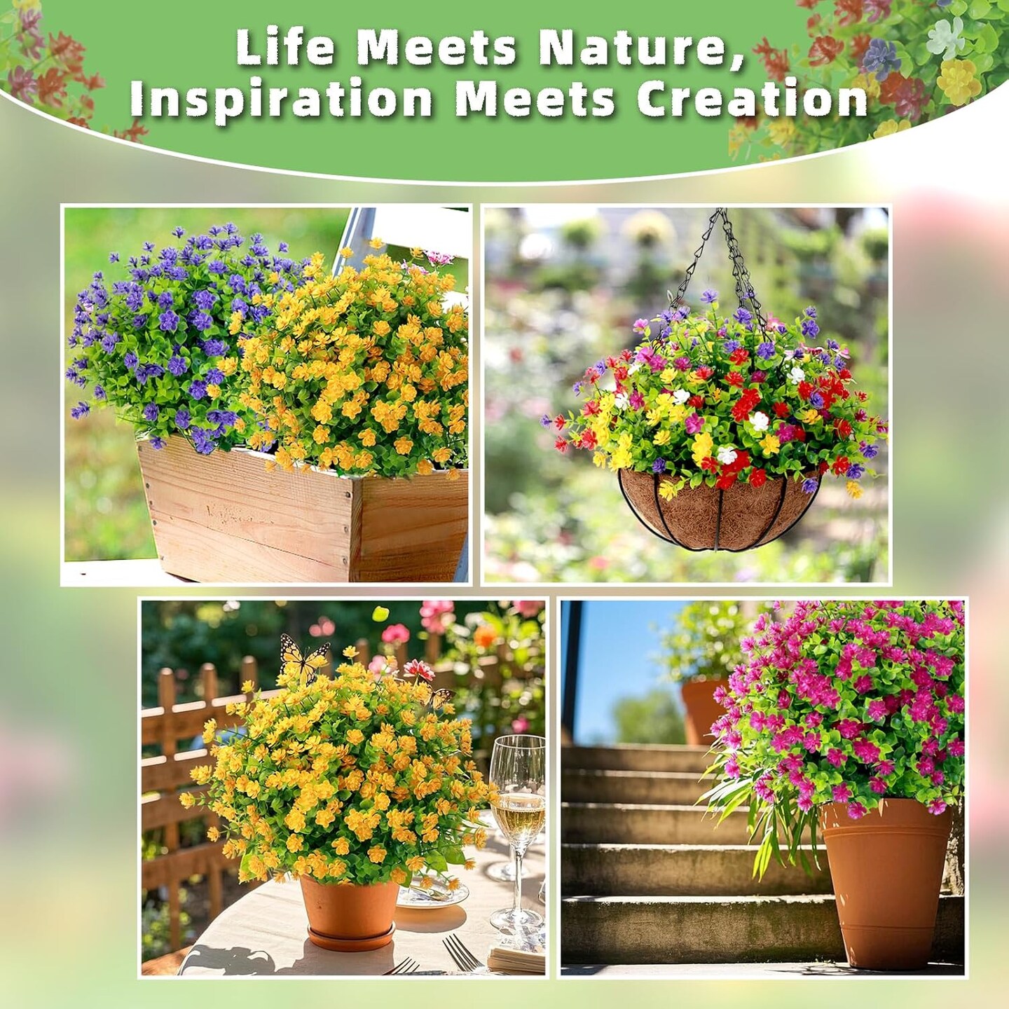 12 Bundles Artificial Flowers for Outdoors Fake Plants UV Resistant Plastic Flowers No Fade Faux Outdoor Flowers Plastic Greenery Faux Plants for Garden Planter Porch Window Decor(Multi Color)