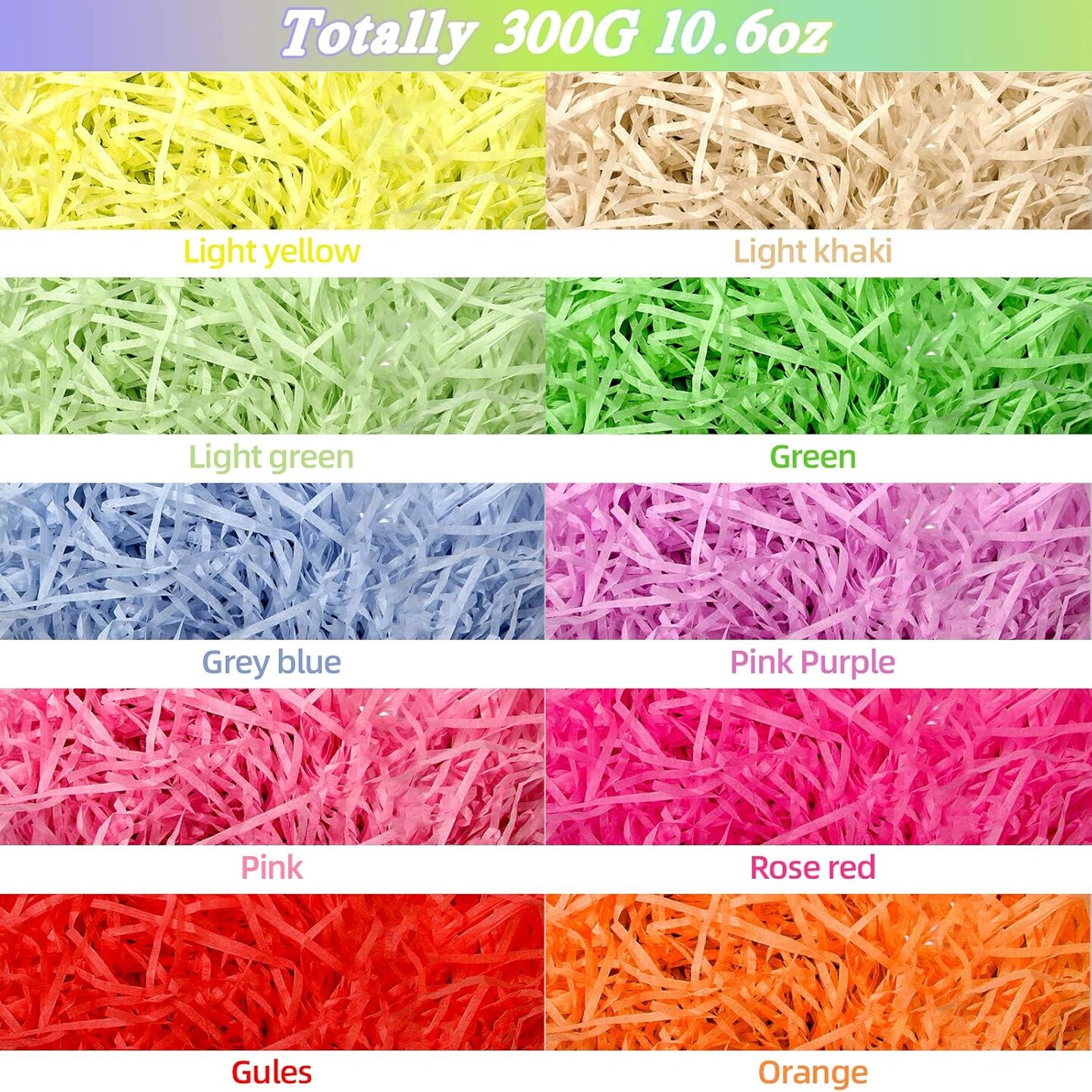 0.6 Oz/ 300 g Easter Basket Grass Filler Paper Multicolor Stuffing Grass Bulk Shredded Tissue Easter Basket Gift Filler for Egg Stuffer Party Supplies DIY Candy Package(Multicolored)