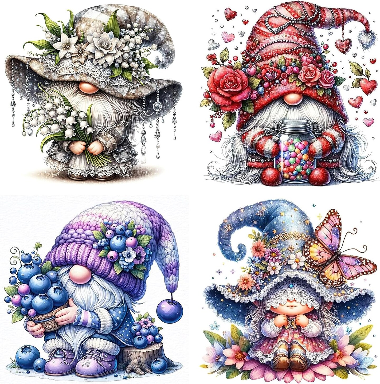 4Pack Gnomes Diamond Painting Kits for Adults, DIY 5D Diamond Painting, Full Drill Gnomes Diamond Art Kits Perfect for Relaxation and Home Wall Decor 30x30cm
