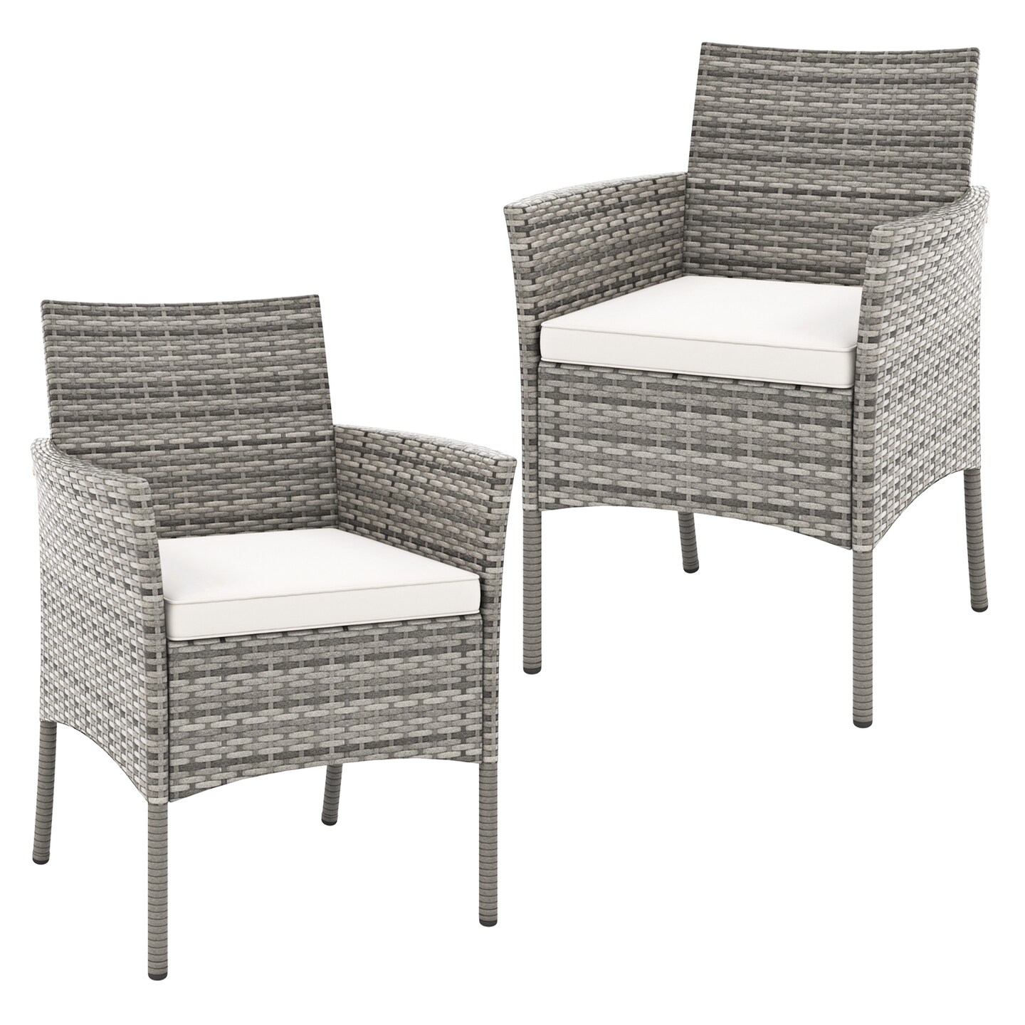 2 Pieces Outdoor PE Rattan Armchairs with Cozy Seat Cushions and Ergonomic Backrest