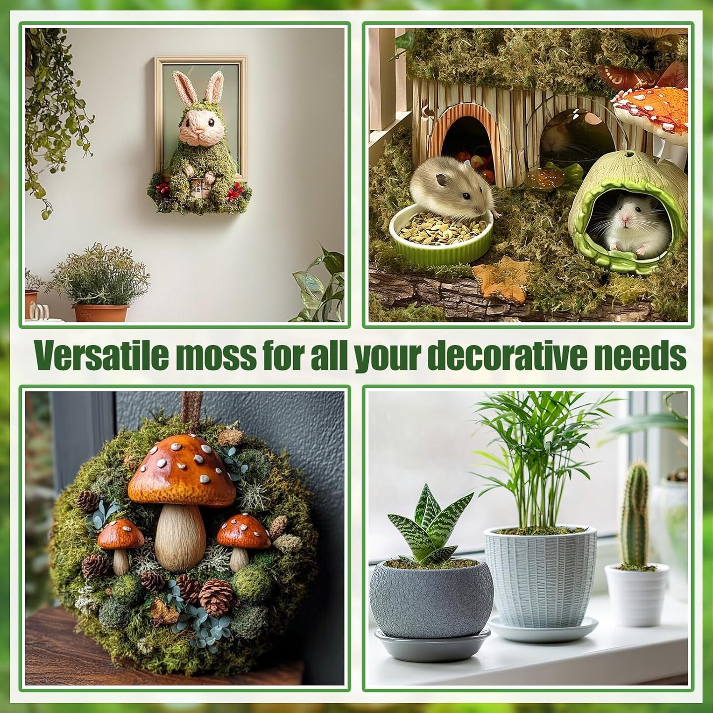 Large Pack Natural Green Moss for Crafts - Bulk Moss for Plants Indoor, Artificial Fairy Gardens, Mosswall, Glass Terrariums, Filling Fake Plants, Home Decoration