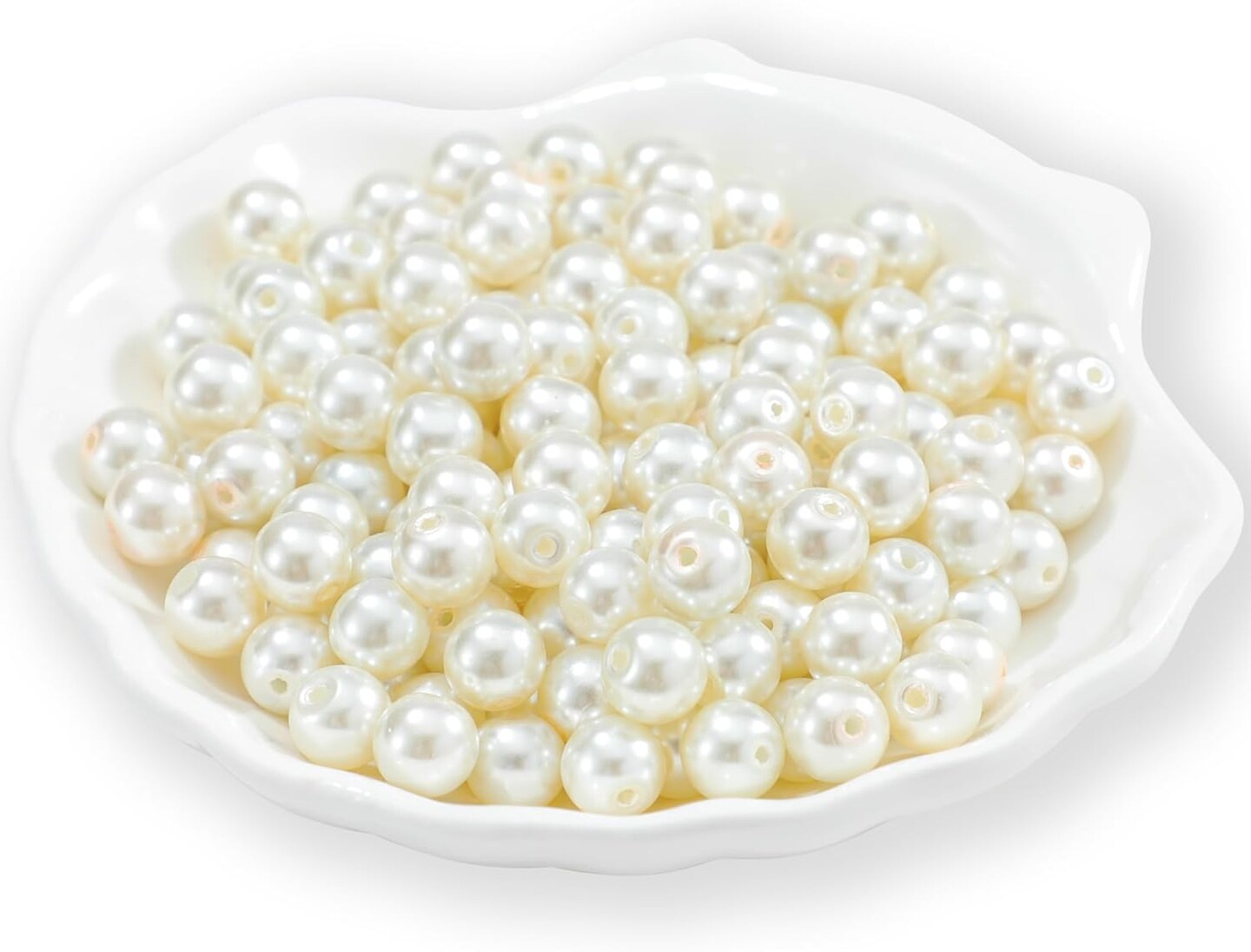 200Pcs Glass Pearl Beads Faux Pearls Round Czech Tiny Satin Luster Spacer Loose Beads Bulk with Holes Handcrafted for DIY Bracelets Jewelry Making Crafts Supplies (6MM, Cream)