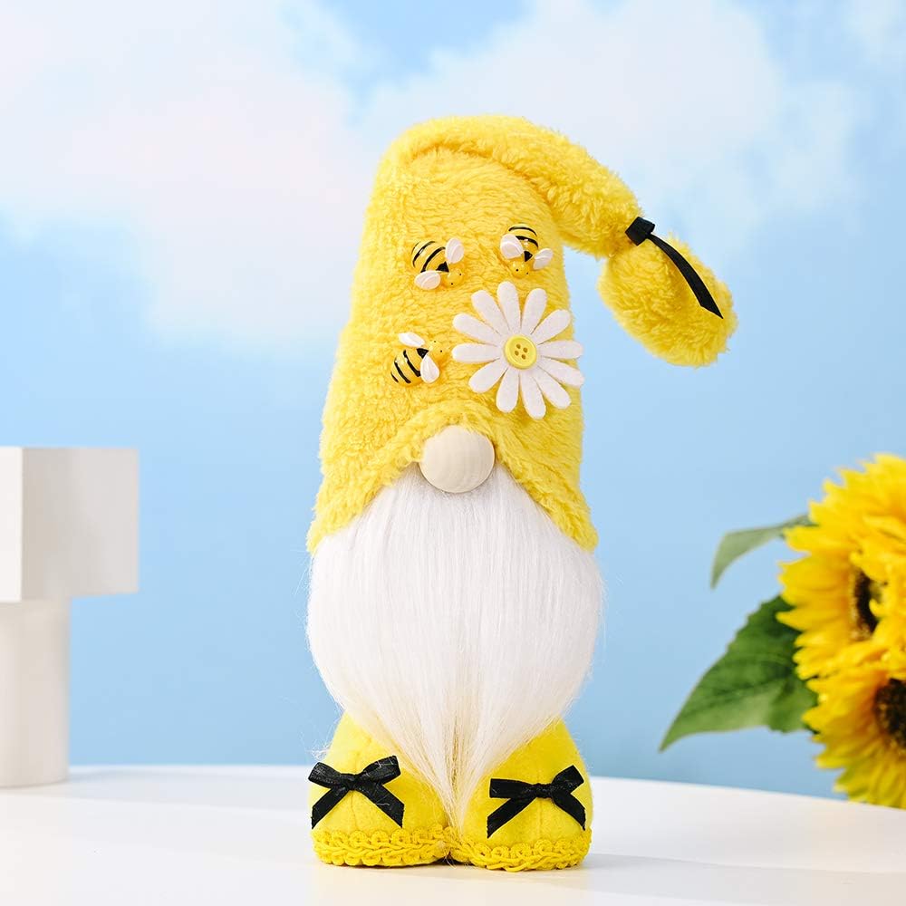 Bumble Bee Gnomes Plush Elf Decorations Yellow Handmade Honey Bee Gnome Scandinavian Tomte Swedish Nisse for Spring Summer Home Table Ornament