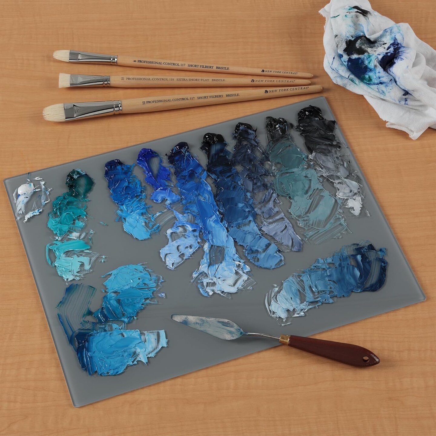 Grey Tempered Glass Palette 12x16" Tabletop Rectangle – Scratch-Resistant, Easy-to-Clean Artist Palette for Precise Color Mixing, Reduced Glare, Solvent-Resistant