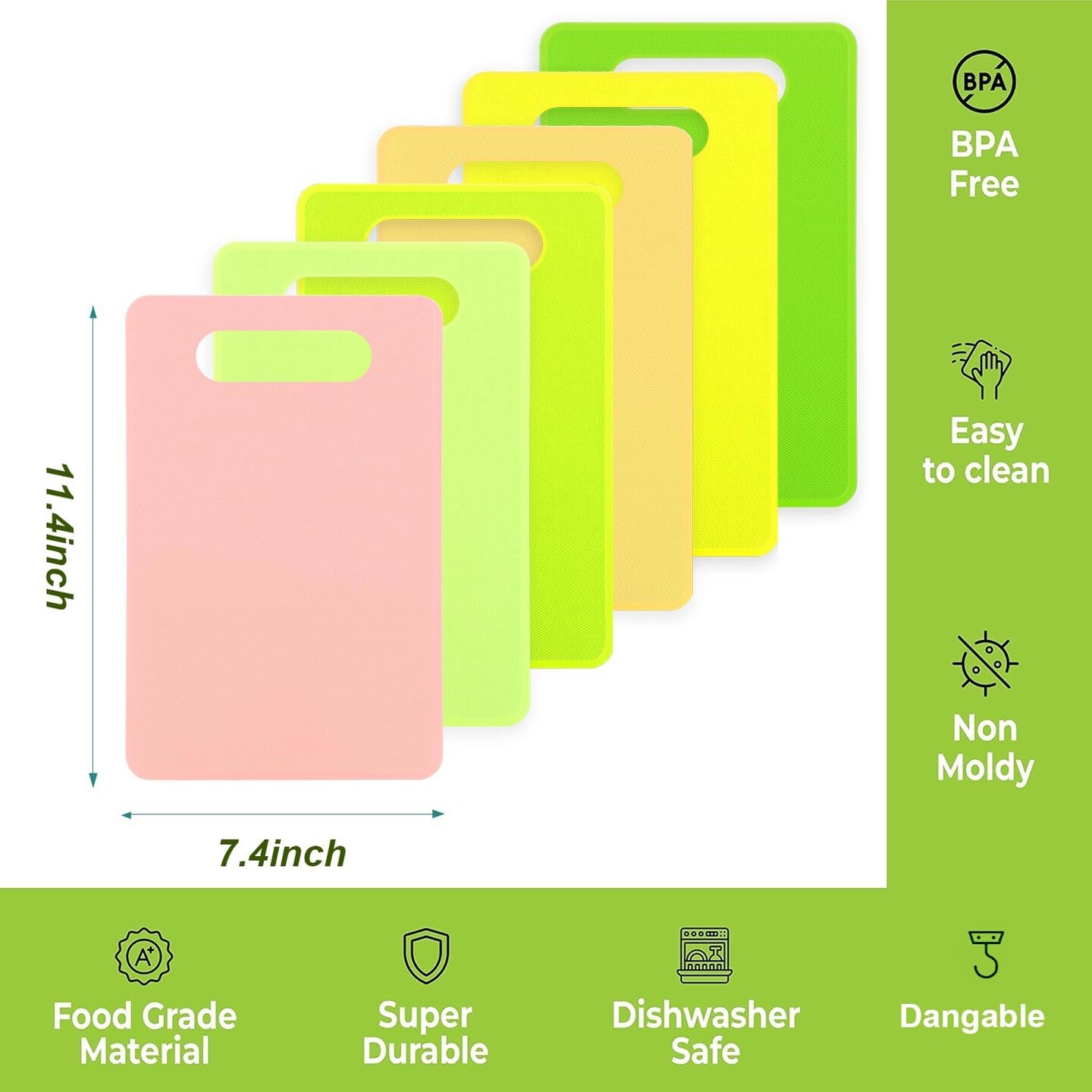 Kitchen Cutting Board Set of 6, Plastic Cutting Boards with Easy Grip Handle for Kitchen Cooking, Non Slip Cutting Mat Pad for Meat, Fruit, Vegetables, 12 Inch by 8 Inch