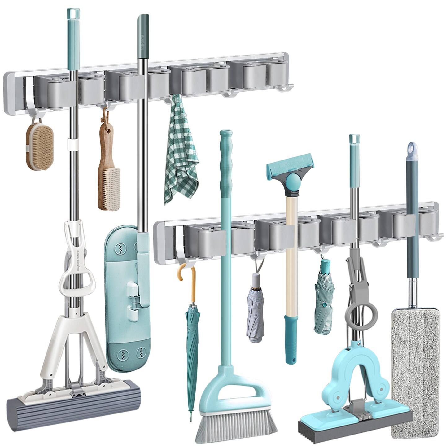 Mop and Broom Holder Wall Mount – Heavy Duty Tool Rack Organizer for Garage, Laundry Room, Kitchen, Closet (Space-Saving Storage)