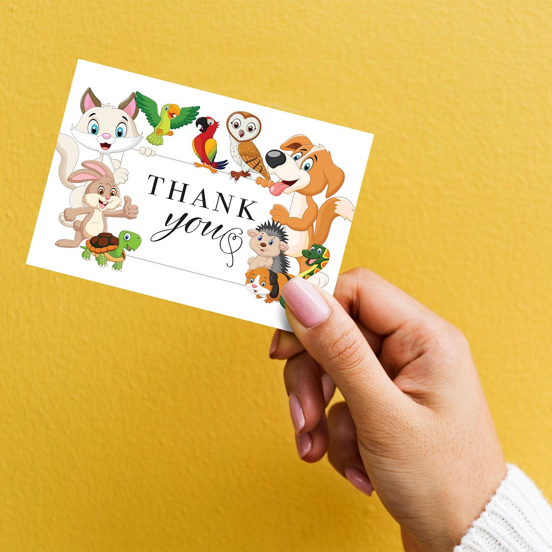 Great Papers! Whimsical Animal Pals Thank You Note Card and White Envelope, 4.875&#x22; x 3.375&#x22;, 24 count