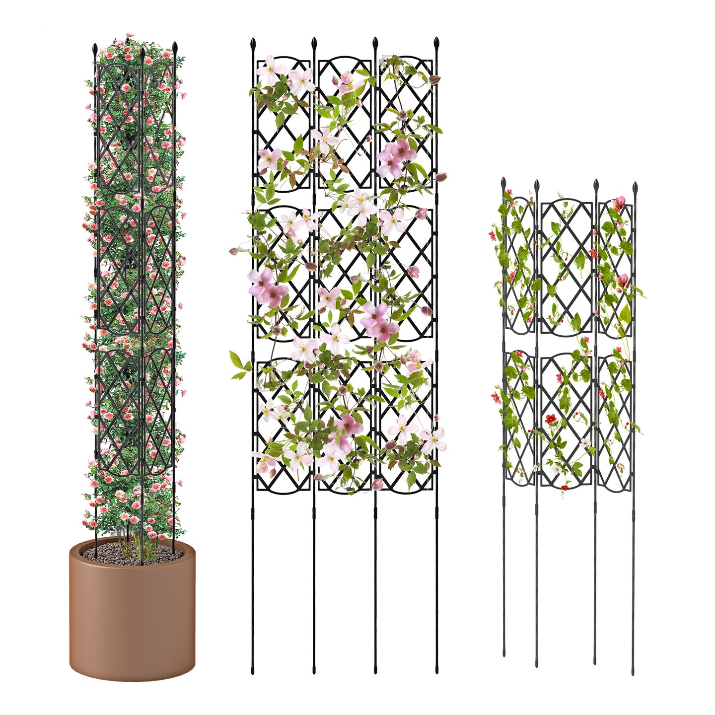 Adjustable Garden Trellis with 3 Panels for Climbing Plants and Privacy Screen