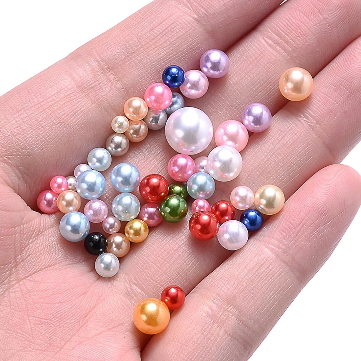 1000PCS No Hole Pearls, 3-8MM White Round Beads for Crafts No Hole, Faux Makeup Pearls Beads for Nail Face Art, Vase Fillers, Table Scatter, Wedding, Birthday Party Decoration