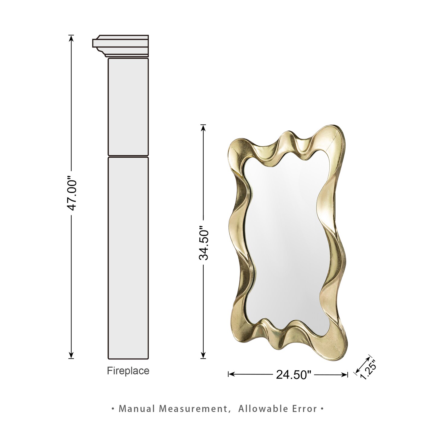 Set of 2 34.25"H Modern Gold Foil Metal Frame Wavy Wall Mirror