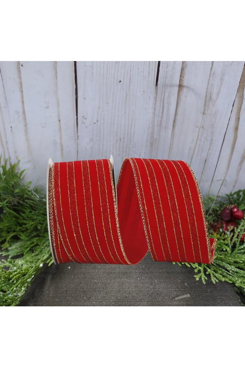 2.5&#x22; Glitter Stripe Velvet Ribbon: Red/Gold (10 Yards)