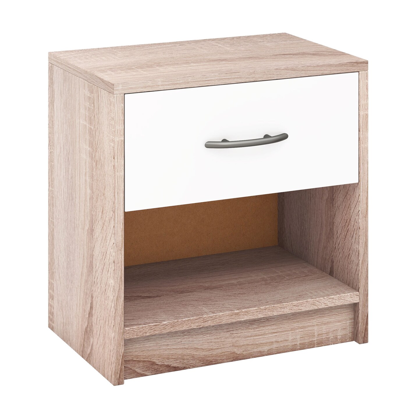 Nightstand with Drawer, Open Shelf, Modern Design and Sturdy Structure