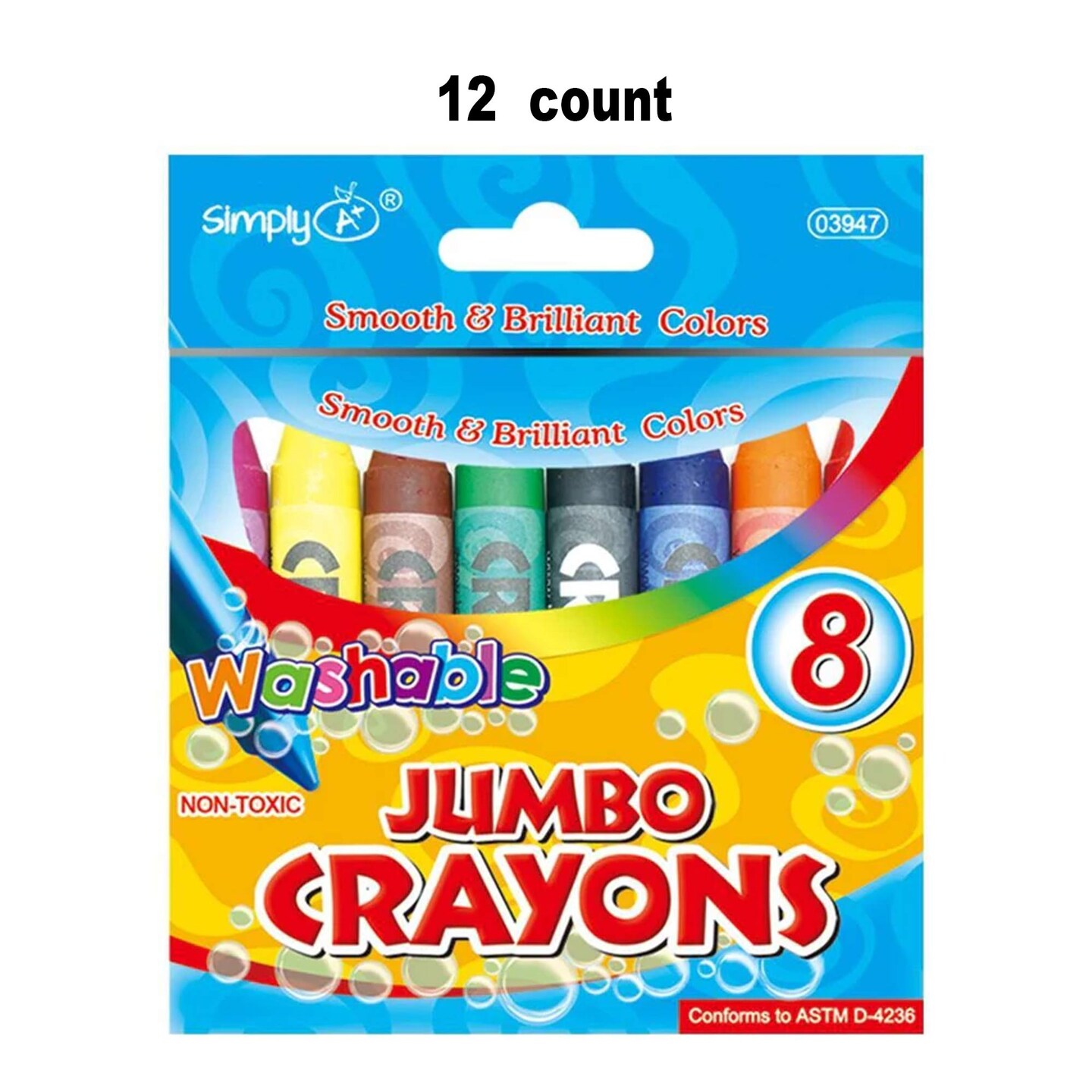 8 Colors Washable Jumbo Crayons Bold Safe and Easy to Use for Kids
