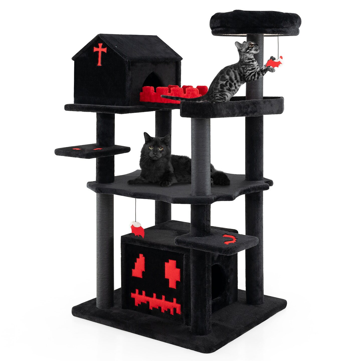 thumbnail image 2 of Cat Scratcher 59-Inch Gothic Cat Tree With Coffin Bed - Spooky Halloween With Hammock & Perches Cat Tower 2 of 11