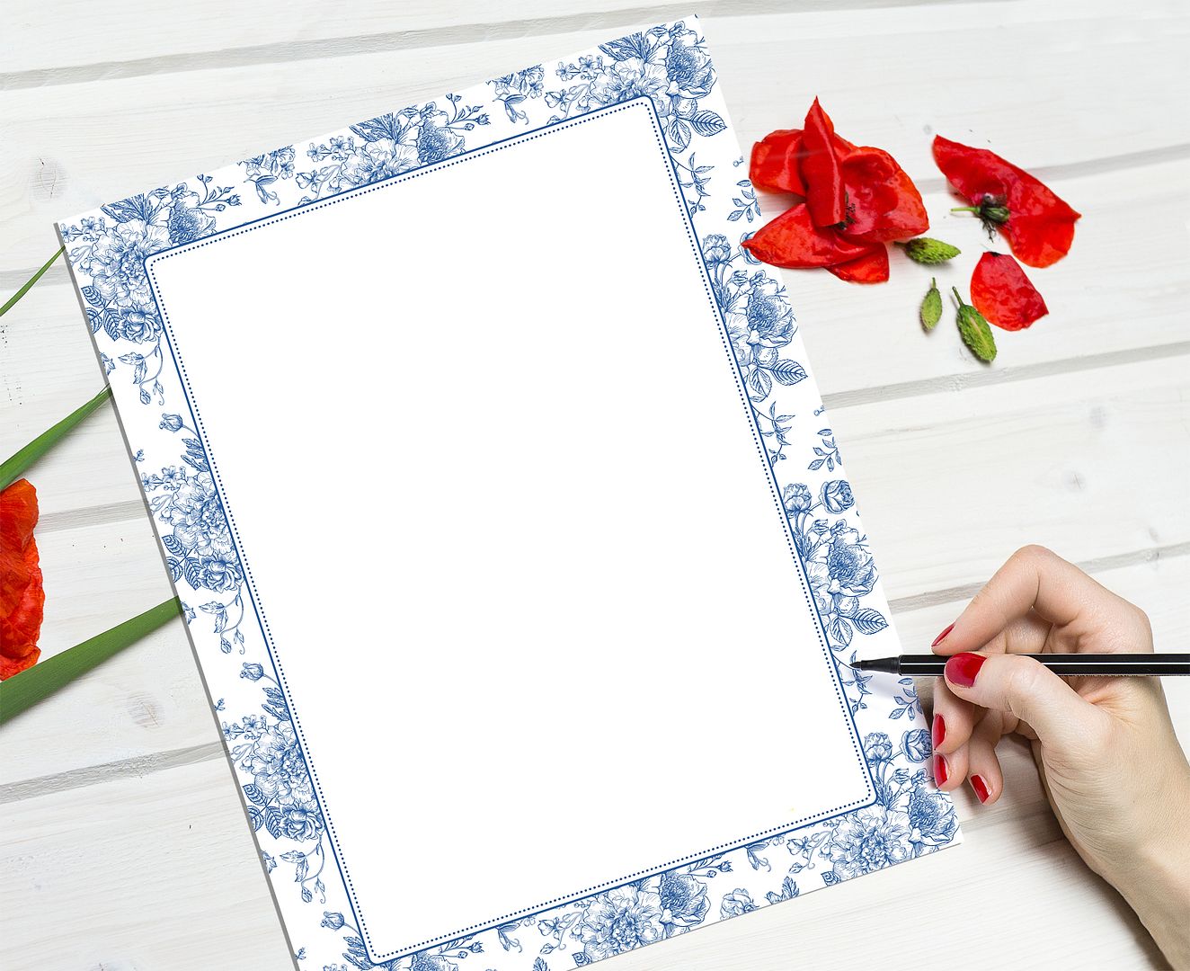 Great Papers! Blue Toile Floral Letterhead, for Invitations, Announcements and Personal Messages, Printer Friendly 8.5&#x201D;x11&#x201D;, 50 Pack