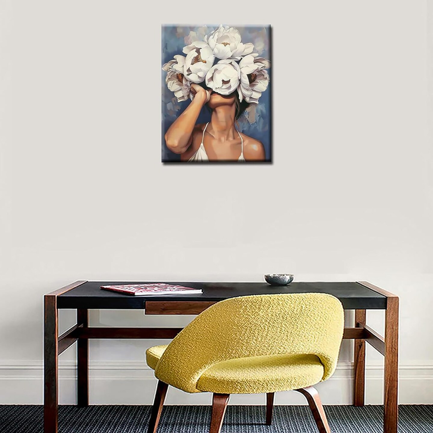 Female and Flower Painting by Numbers Modern Style Lady Head Flower Picture Acrylic Oil Painting Set Figure Lady Home Decor Paint by Numbers for Adults Beginner Without Frame-16''W x 20''H