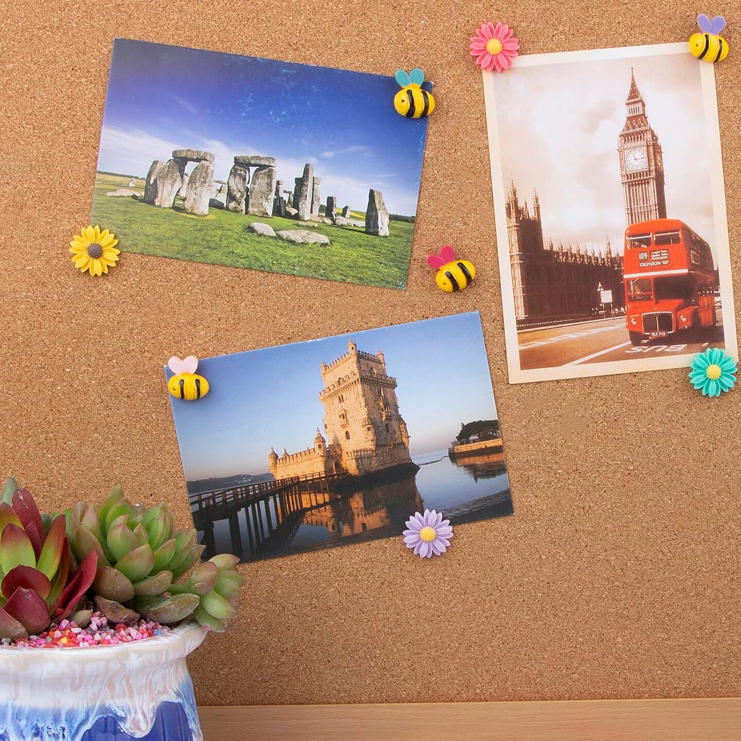 24 pcs decorative thumbtacks colorful flower and bee pushpins for cork boards whiteboards and photo walls