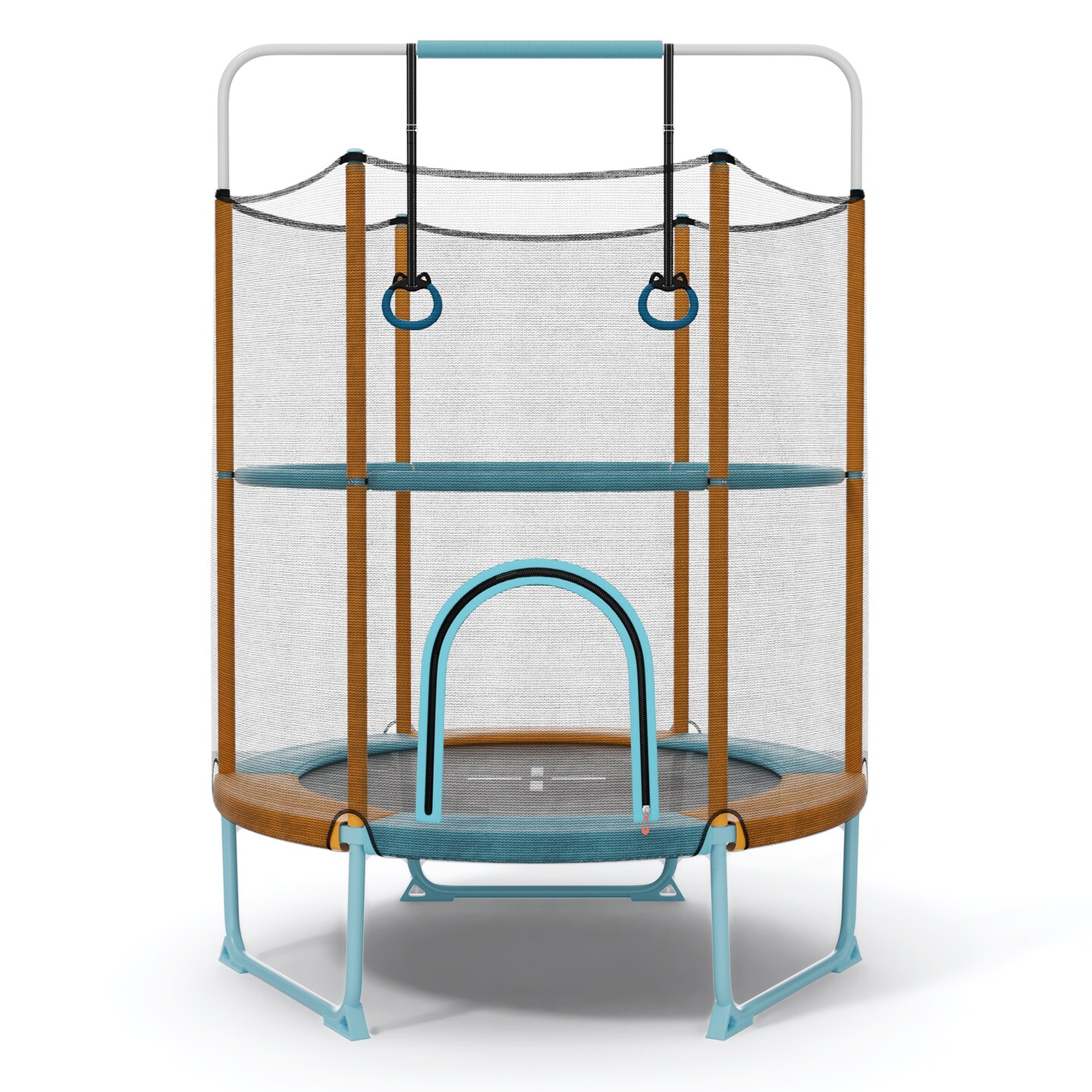 Metal Kids Trampoline with Gymnastic Bar and Safety Net