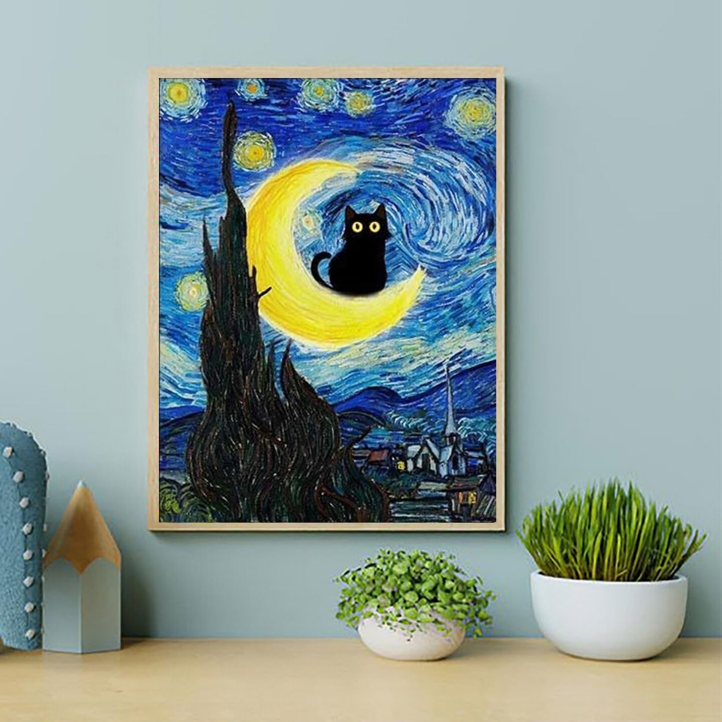 Adults Beginners Paint by Number Kits ? Press Digital Easy Acrylic Black cat 4 Pieces Paint, DIY Watercolor Paint Press Digital kit on Canvas Home Wall Decoration Without Frame 12&#xD7;16inch