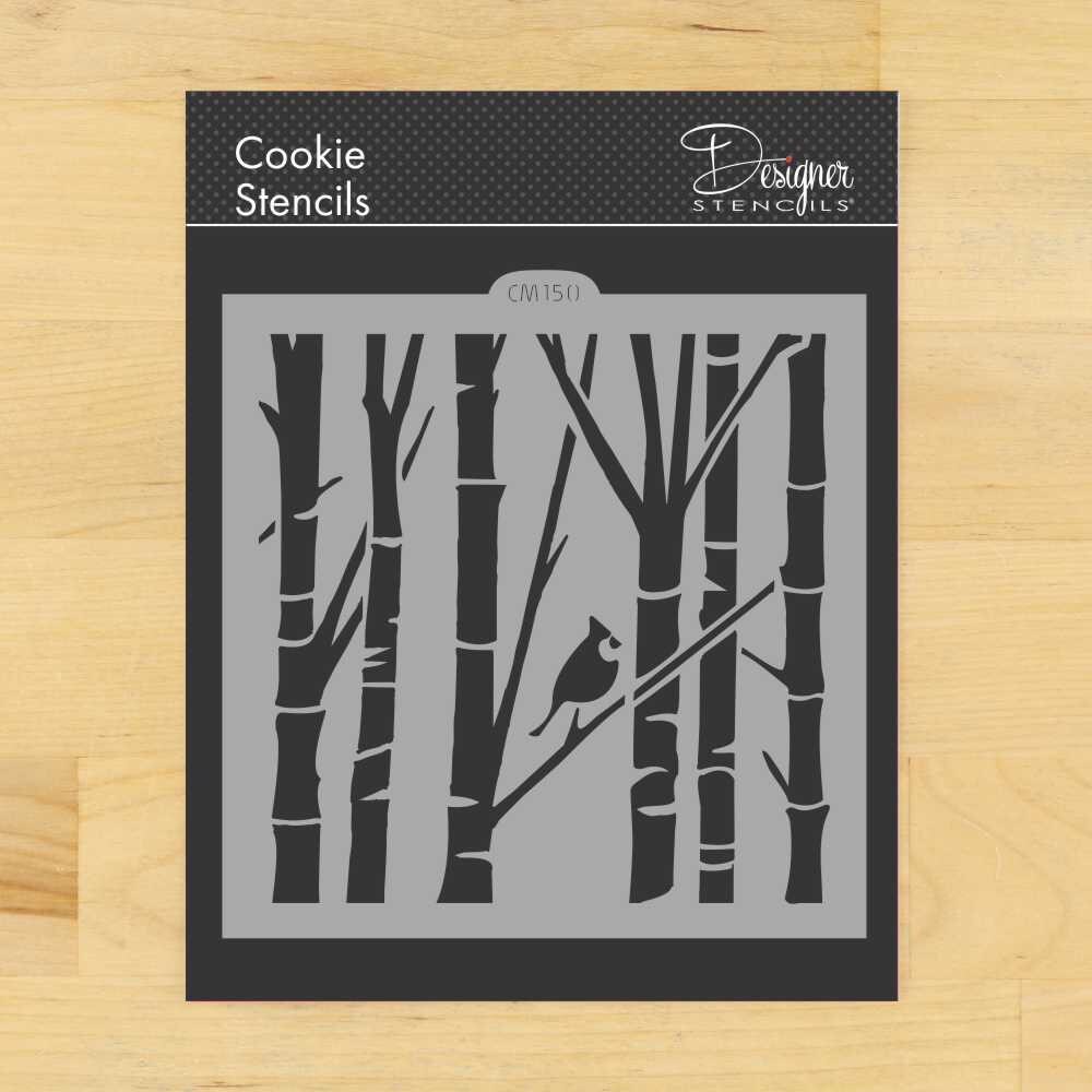 Birch Trees and Cardinal Cookie & Craft Stencil | CM150 by Designer Stencils | Cookie Decorating Tools |