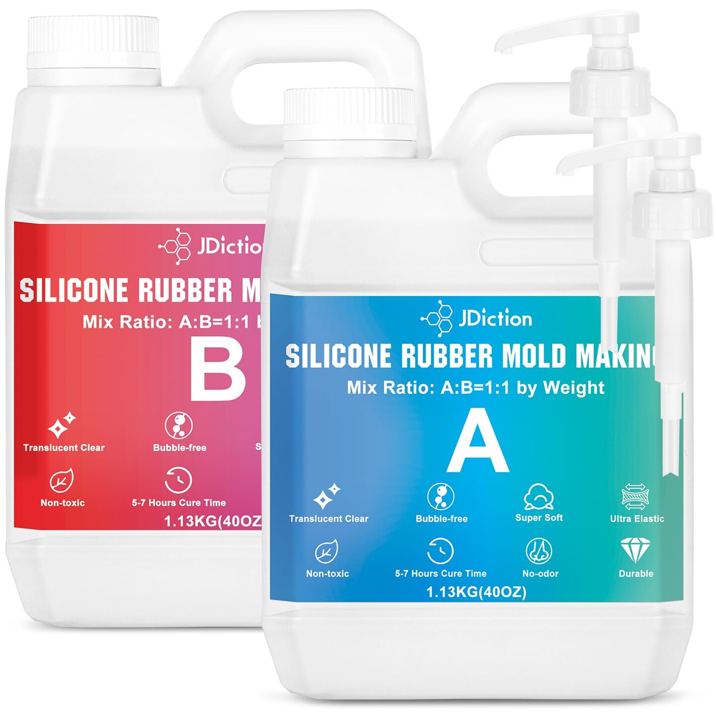 JDiction Silicone Mold Making Kit, Super Elastic Liquid Silicone for Mold Making with Pigment Paste, Fast Cure Flex Silicone Rubber for Casting Resin Molds and Detail Molds