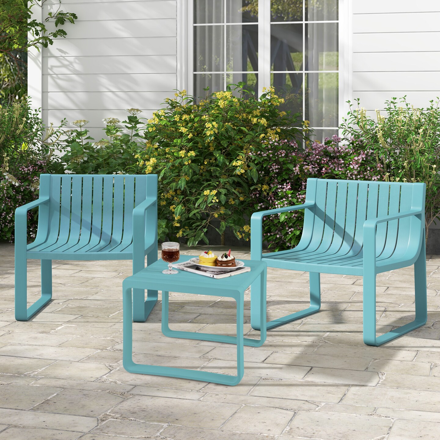 Set of 2 Patio Chairs with Curved Backrests and U Shaped Legs Perfect for Outdoor Seating