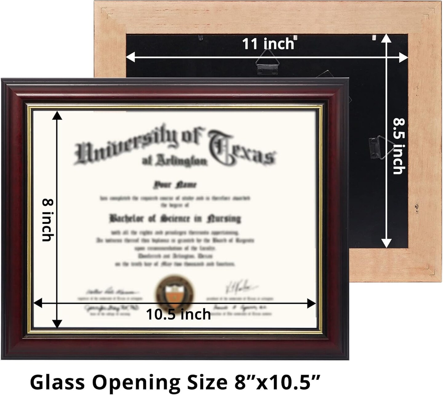 8.5x11 Certificate Diploma Frame ,Solid Wood &#x26; UV Protection Acrylic,Cherry Finish with Gold Trim