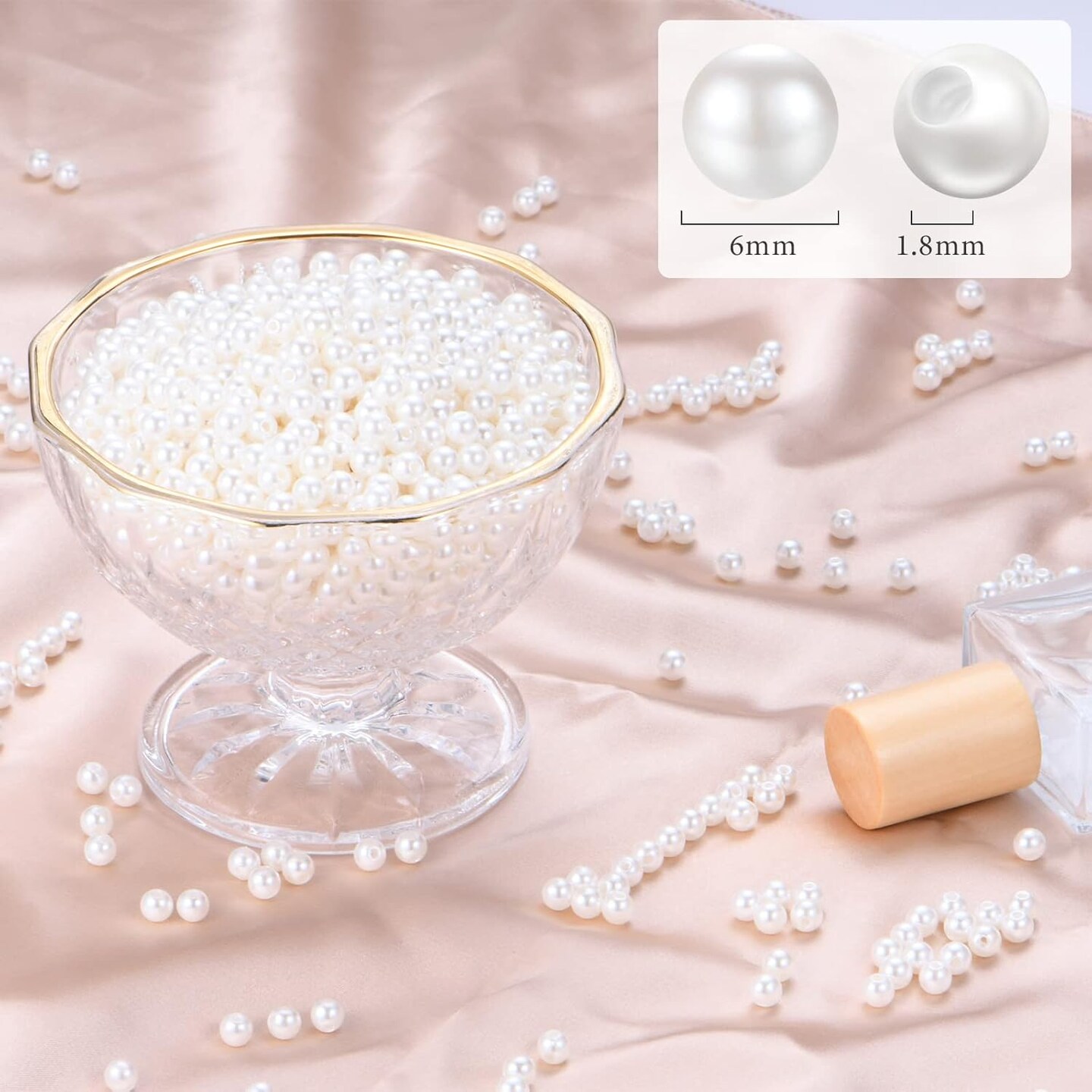 Pearl Beads for Jewelry Making 1300pcs 6mm Pearl Craft Beads with Hole Loose Fake Pearls Small Faux Pearls for Jewelry Making Bracelet Necklace DIY, Sewing Decor and Vase Filler