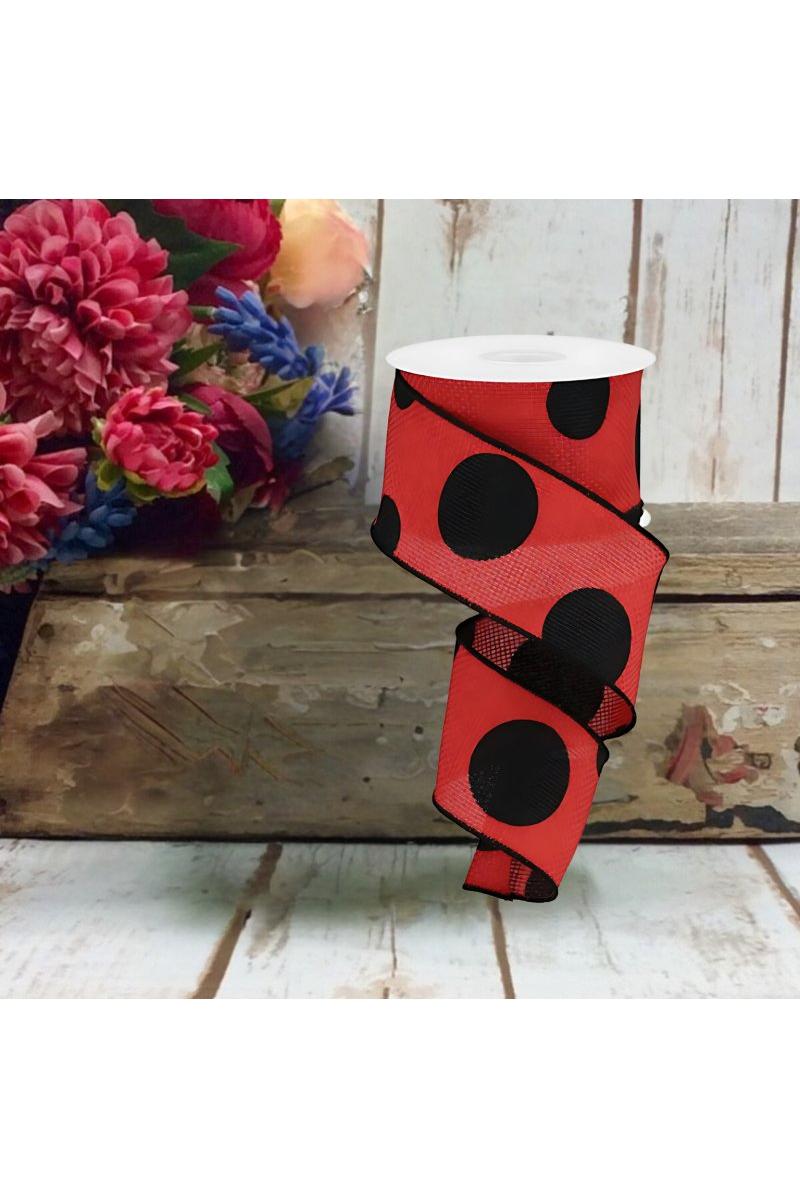 2.5&#x22; Faux Burlap Giant Polka Dot Ribbon: Red &#x26; Black (10 Yards)