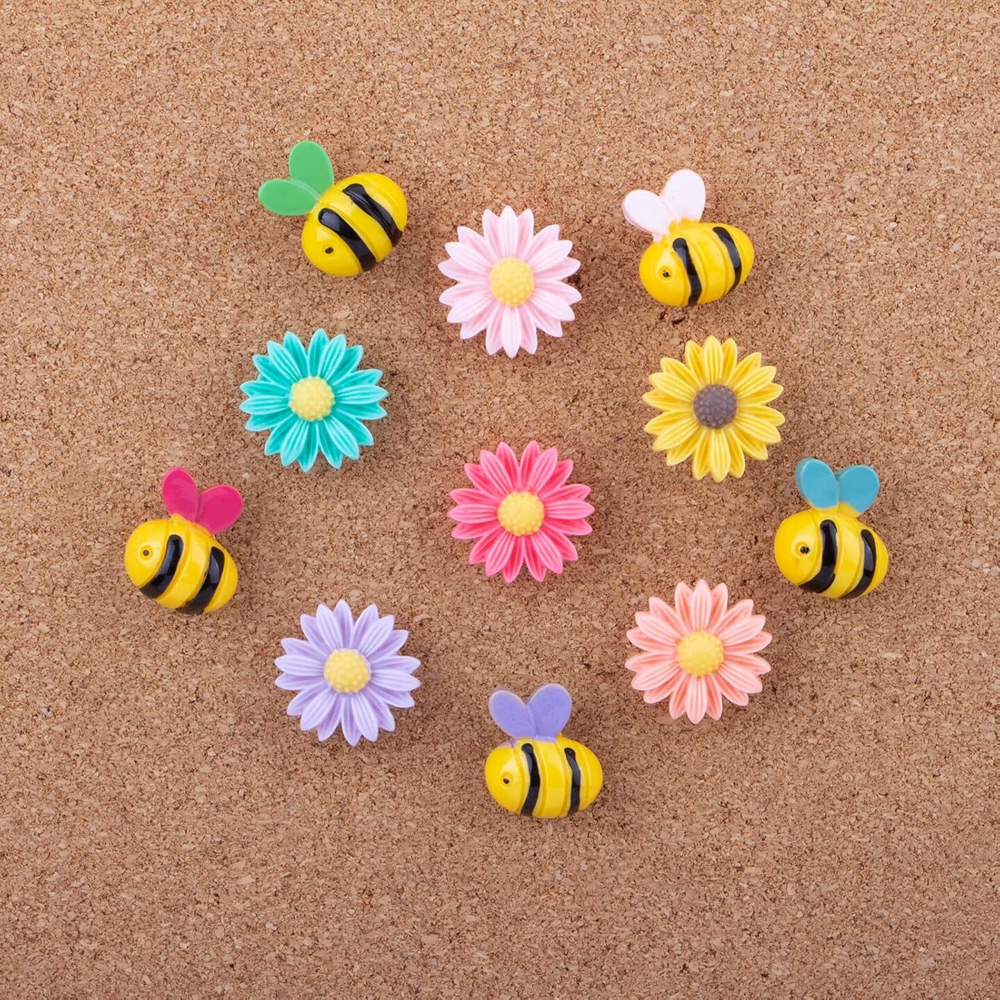 24 pcs decorative thumbtacks colorful flower and bee pushpins for cork boards whiteboards and photo walls