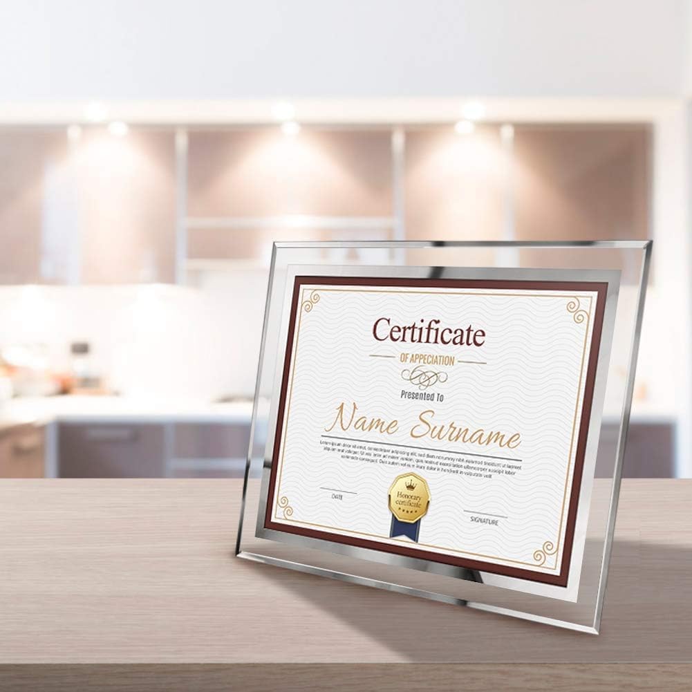 8.5 x 11 Certificate Document Frame Diploma Glass Picture Frames Only for Tabletop, Pack of 6