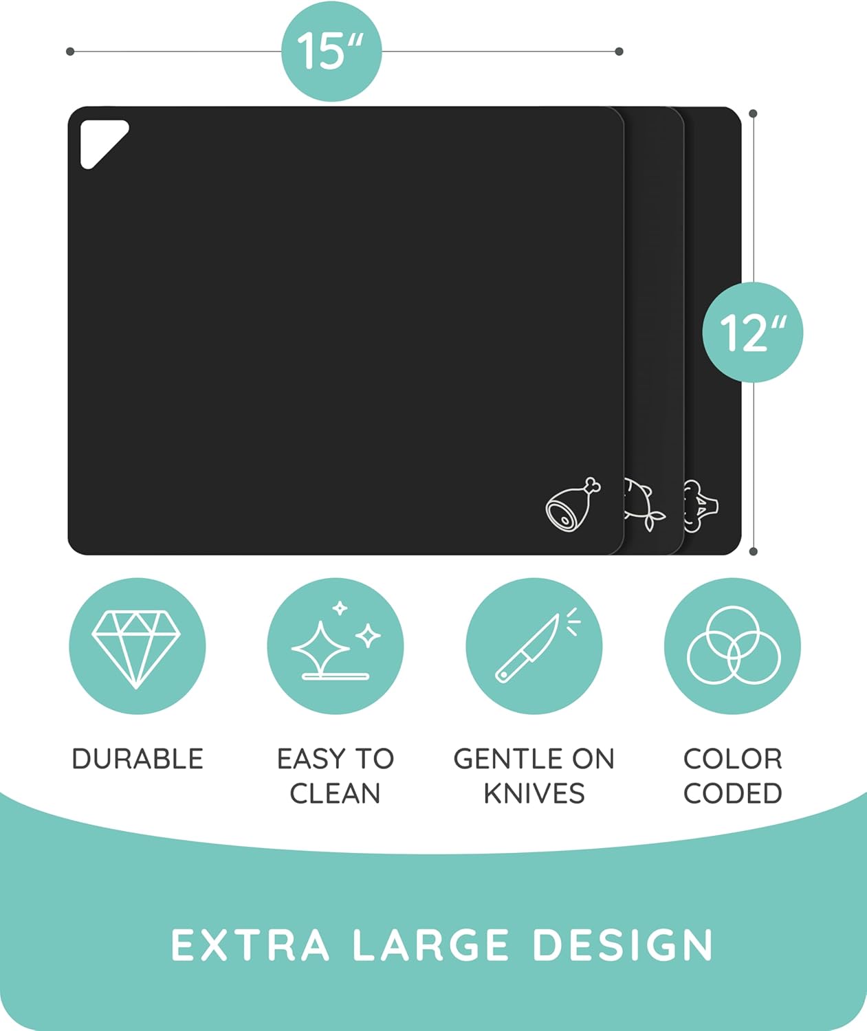 Cutting Board Alternative for Kitchen - Extra Thick Flexible Plastic Cutting Board Set of 3, Non-Slip, BPA-Free, Easy to Clean, Colored Cutting Mats for Cooking, Durable Chopping Sheets