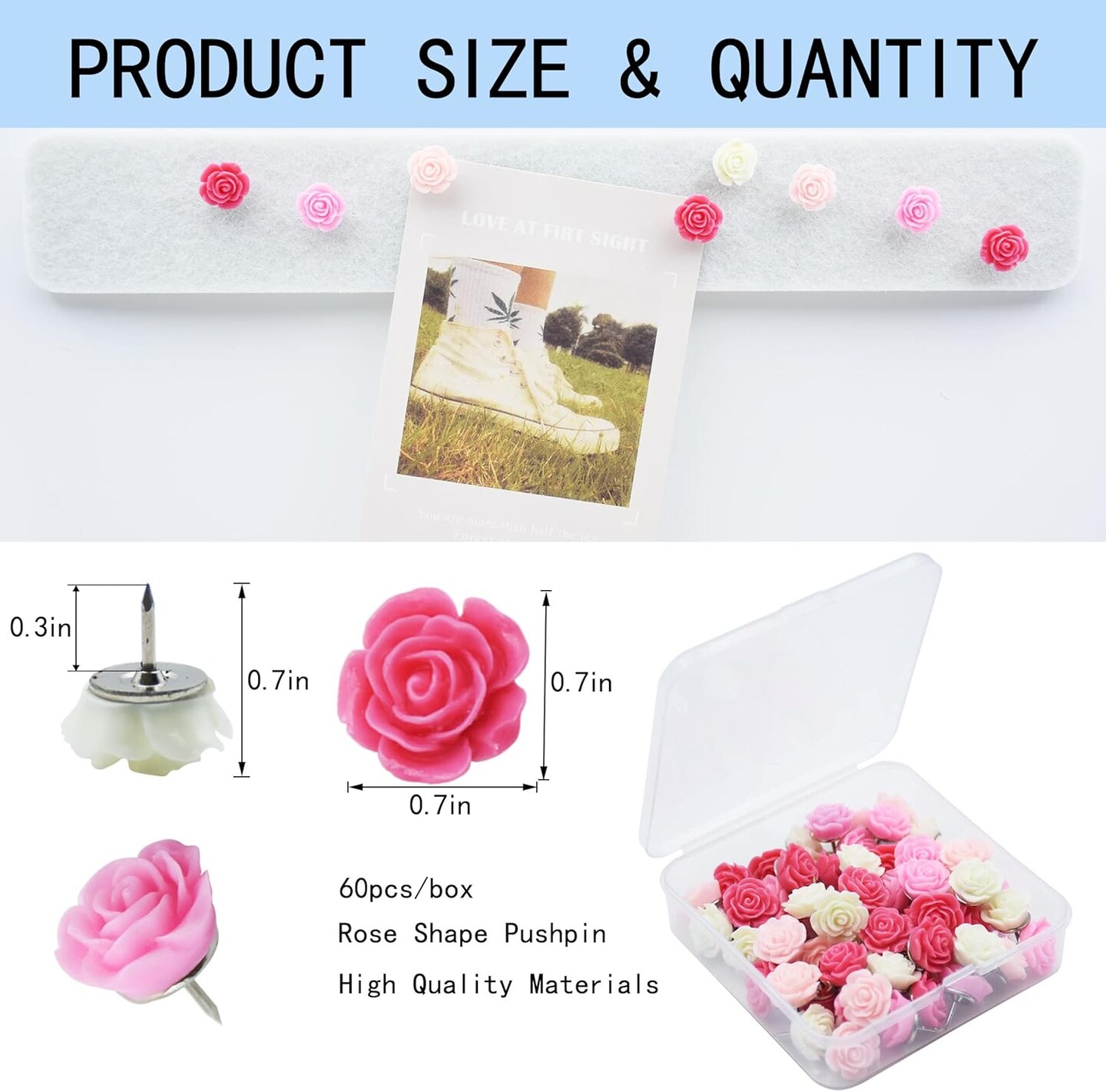 60-Pack Red Rose Decorative Pushpins – Gradient Flower Thumb Tacks for Cork Boards, Office, School, or Home Organization