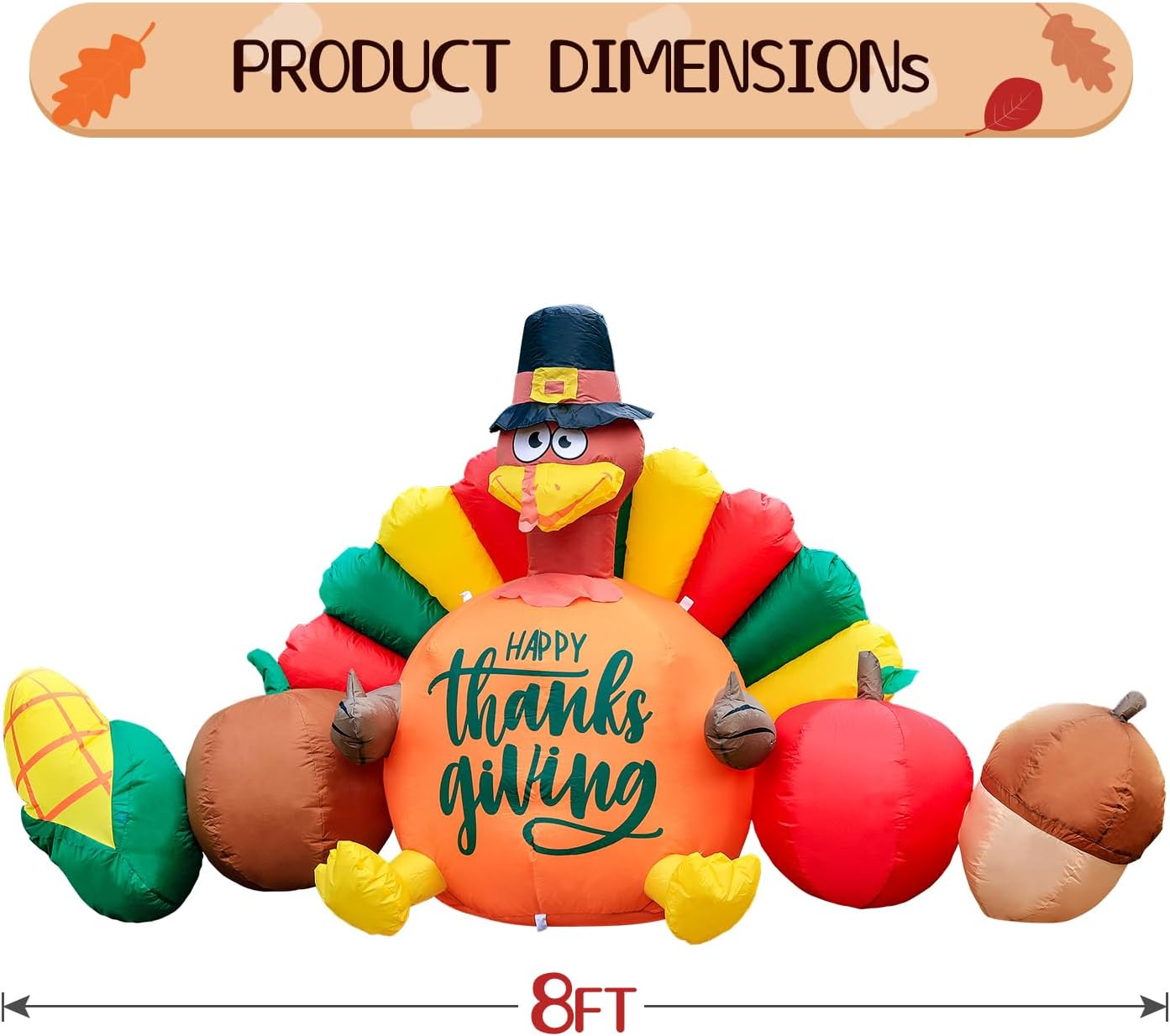 8FT Thanksgiving Inflatables Decorations, Turkey and Vegetables Blow Up with LED Lights for Autumns Fall Happy Thanksgiving Festival Outside Indoor Outdoor Lawn Holiday D&#xE9;cor Harvest.