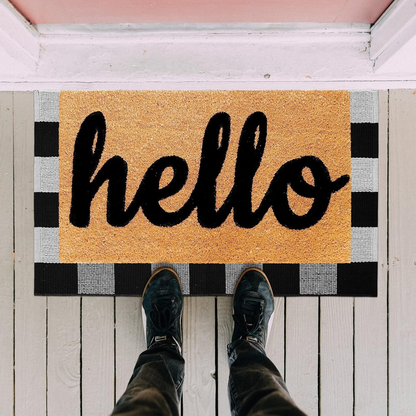 Buffalo Plaid Outdoor Rug 2x3 Cotton Woven Rug Black and White Checkered Rug Washable Front Porch Rug Fall Layered Door Mats Carpet for Indoor Outdoor Entryway Farmhouse Decor Area Rug