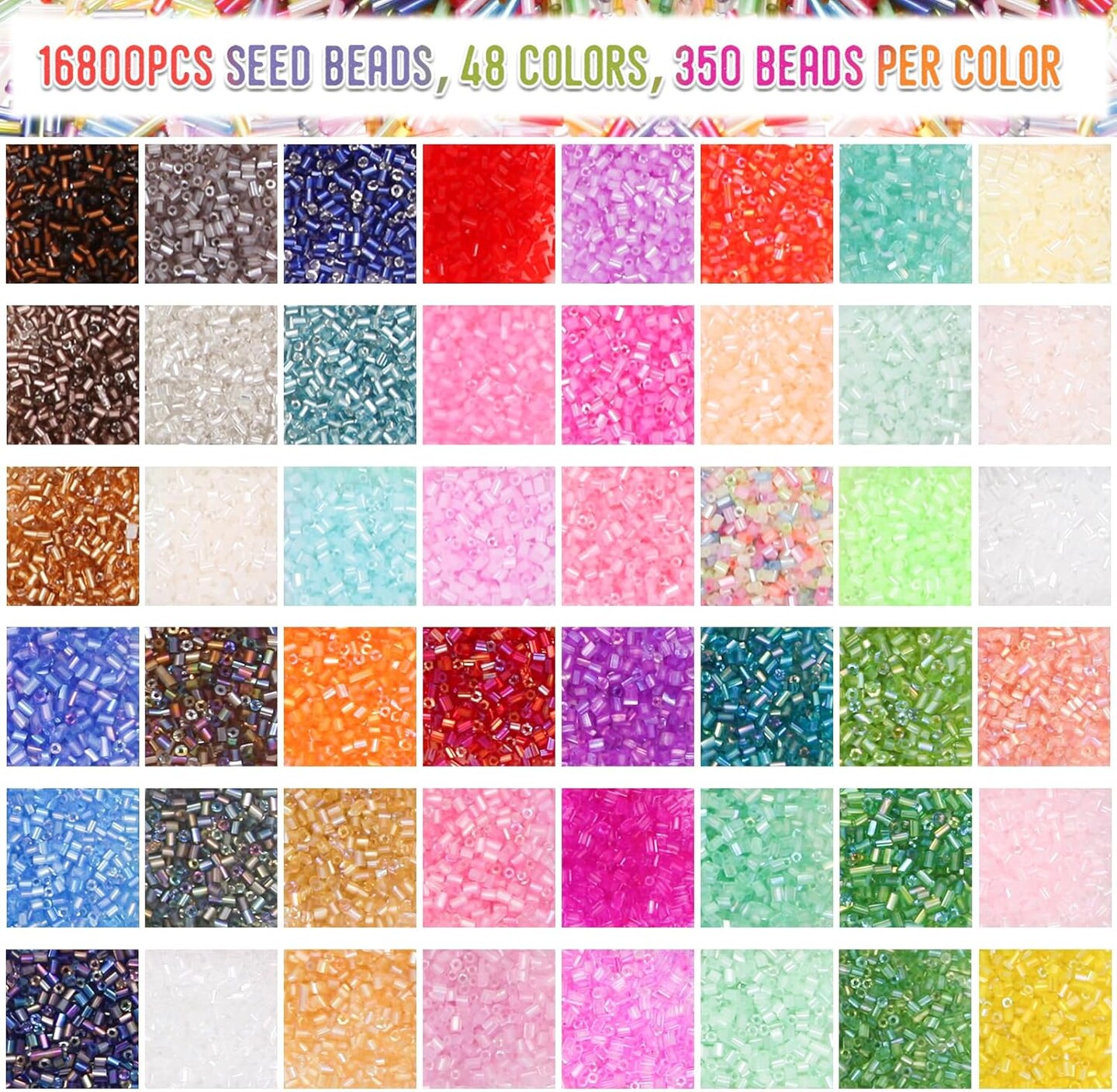 16800pcs Tube Beads Kit Glass Bugle Seed Beads Small Craft