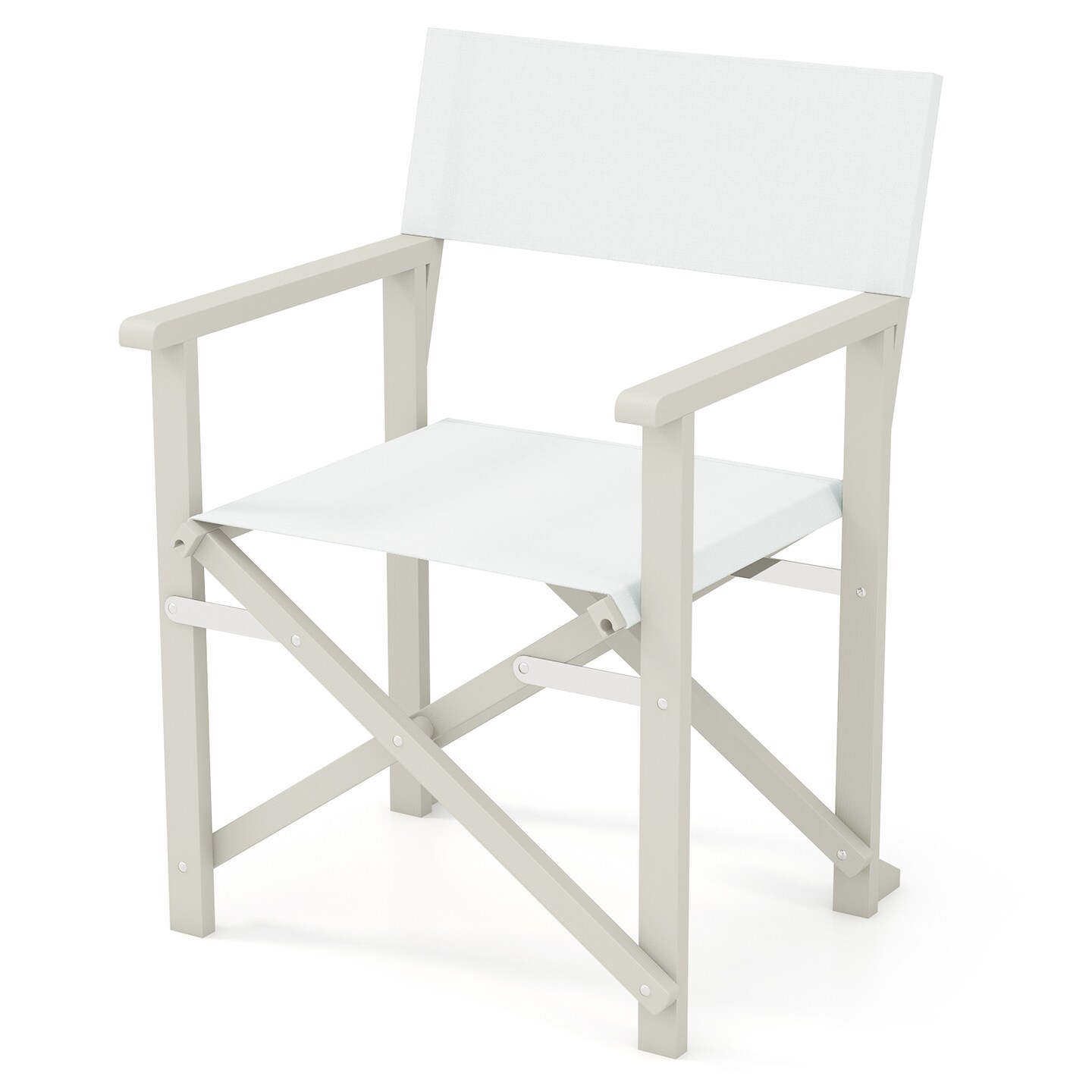 Off White Wooden Foldable Outdoor Chair with Comfortable Backrest and Armrests