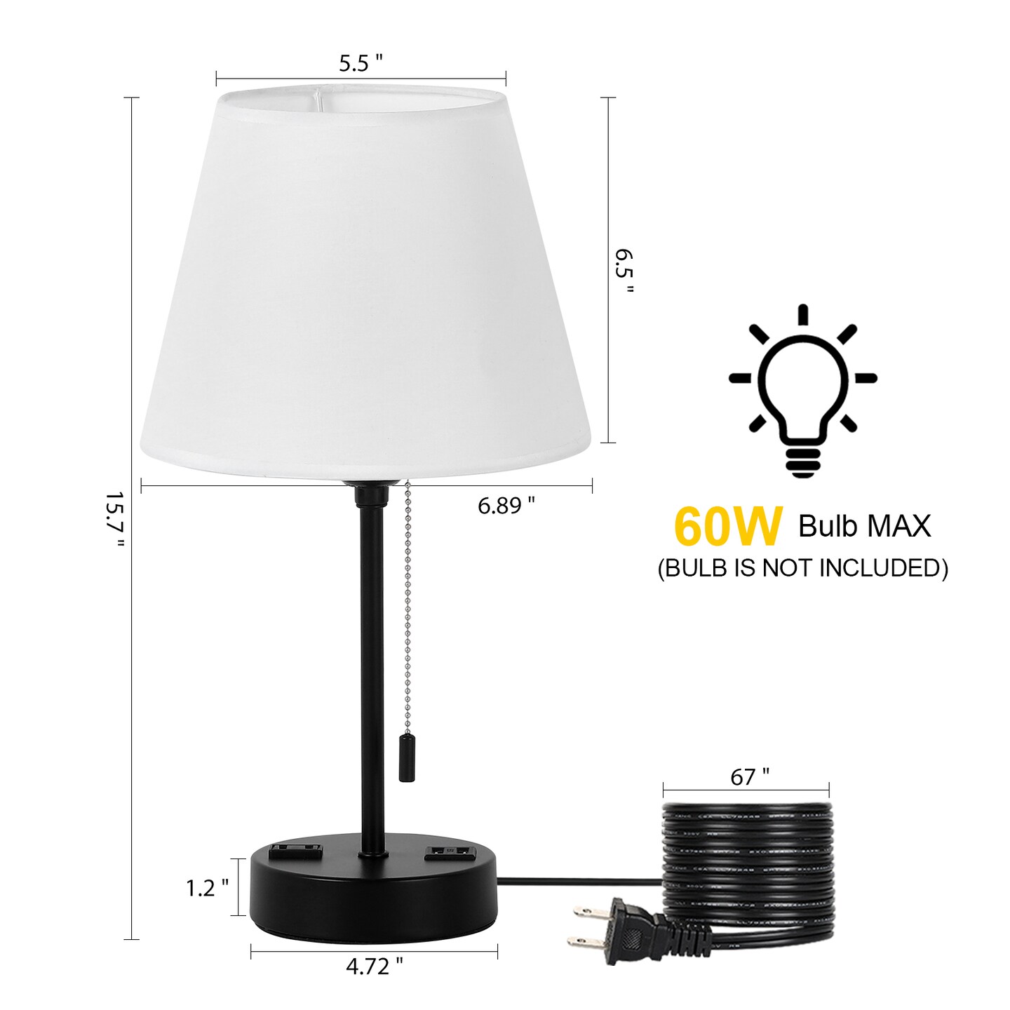 Set of 2 Modern Bedside Table Lamps &#x2013; Dual USB Charging Ports &#x26; AC Outlet, Sleek Fabric Shade &#x26; Metal Base &#x2013; Nightstand Lamps for Bedroom, Office, or Dorm