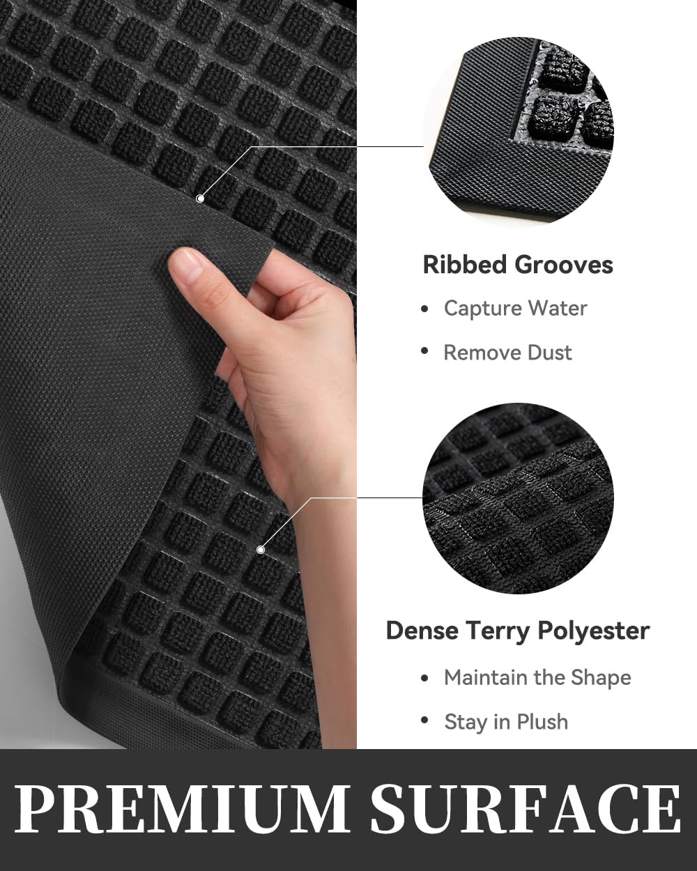 Front Door Mat Outside Entrance Doormat-Outdoor Indoor Door Mat for Entryway-Welcome Mat Thick Durable Rubber Backed Door Entry Mat Non Slip Dirt Trapper Absorbent-Black 17&#x201D;x30&#x201D;